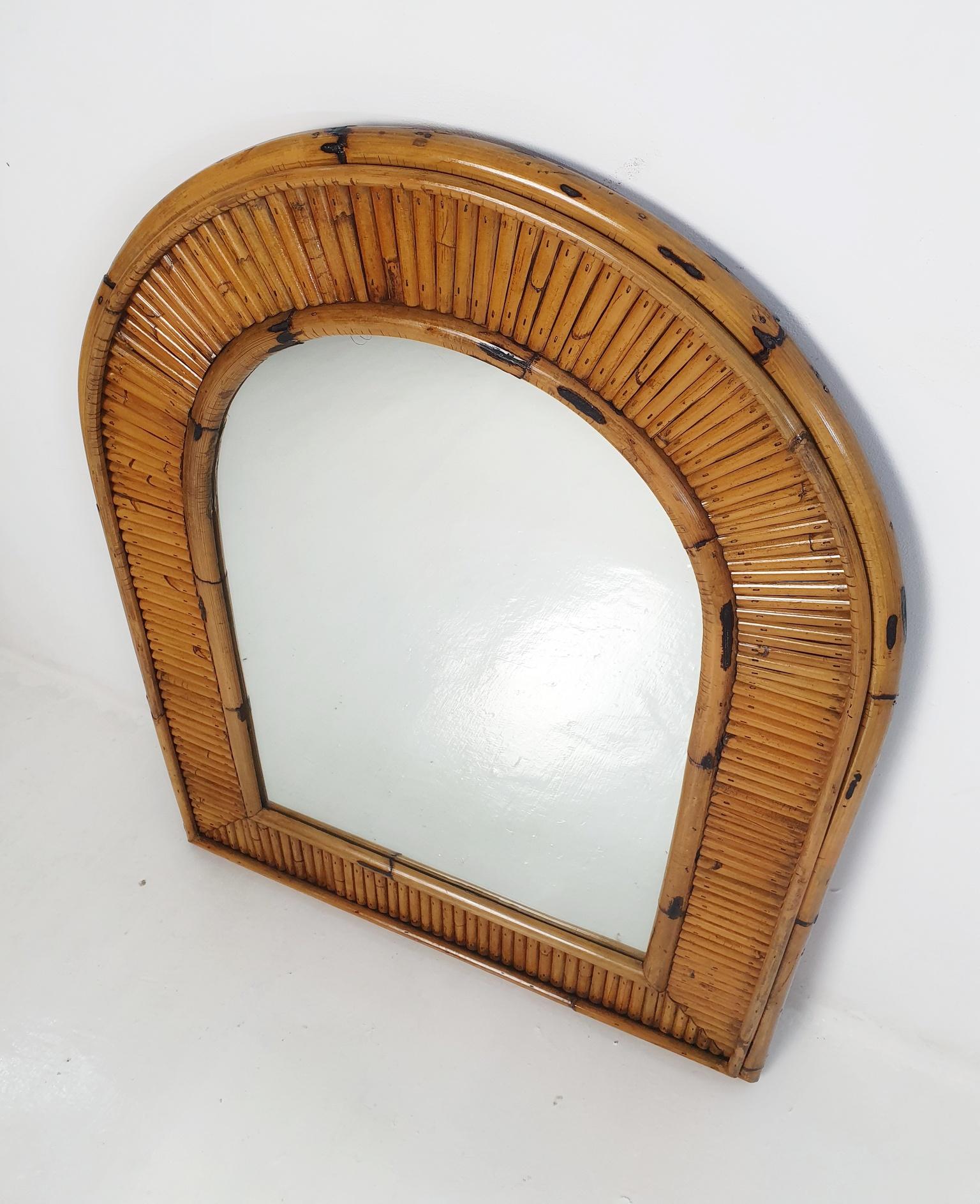 Italian Arched Bamboo Mirror by Vivai del Sud Italy, 1960s For Sale