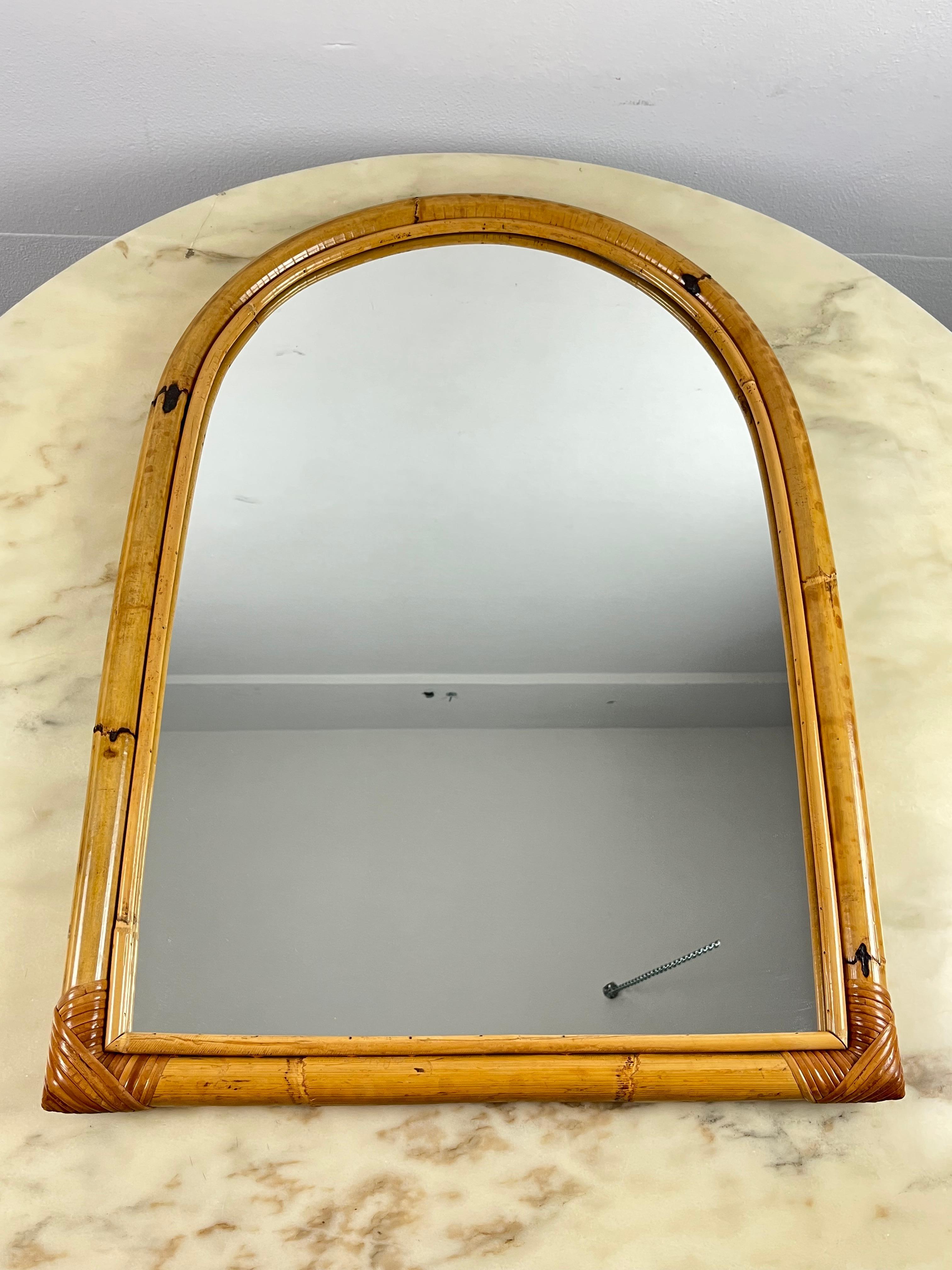 Arched Bamboo Mirror, Italy, 1970s In Good Condition For Sale In Palermo, IT
