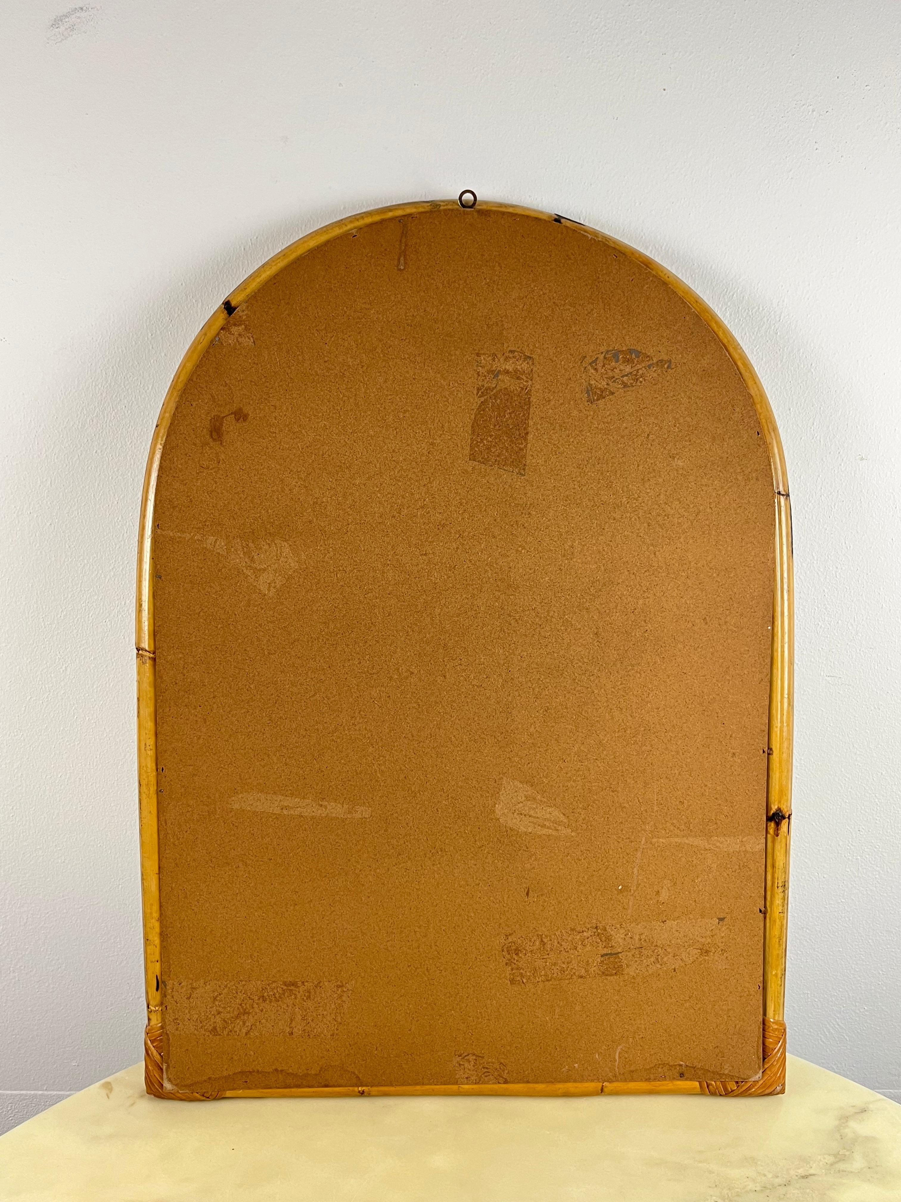 Late 20th Century Arched Bamboo Mirror, Italy, 1970s For Sale