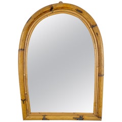Arched Bamboo Rattan Wall Mirror, Italy, 1960s