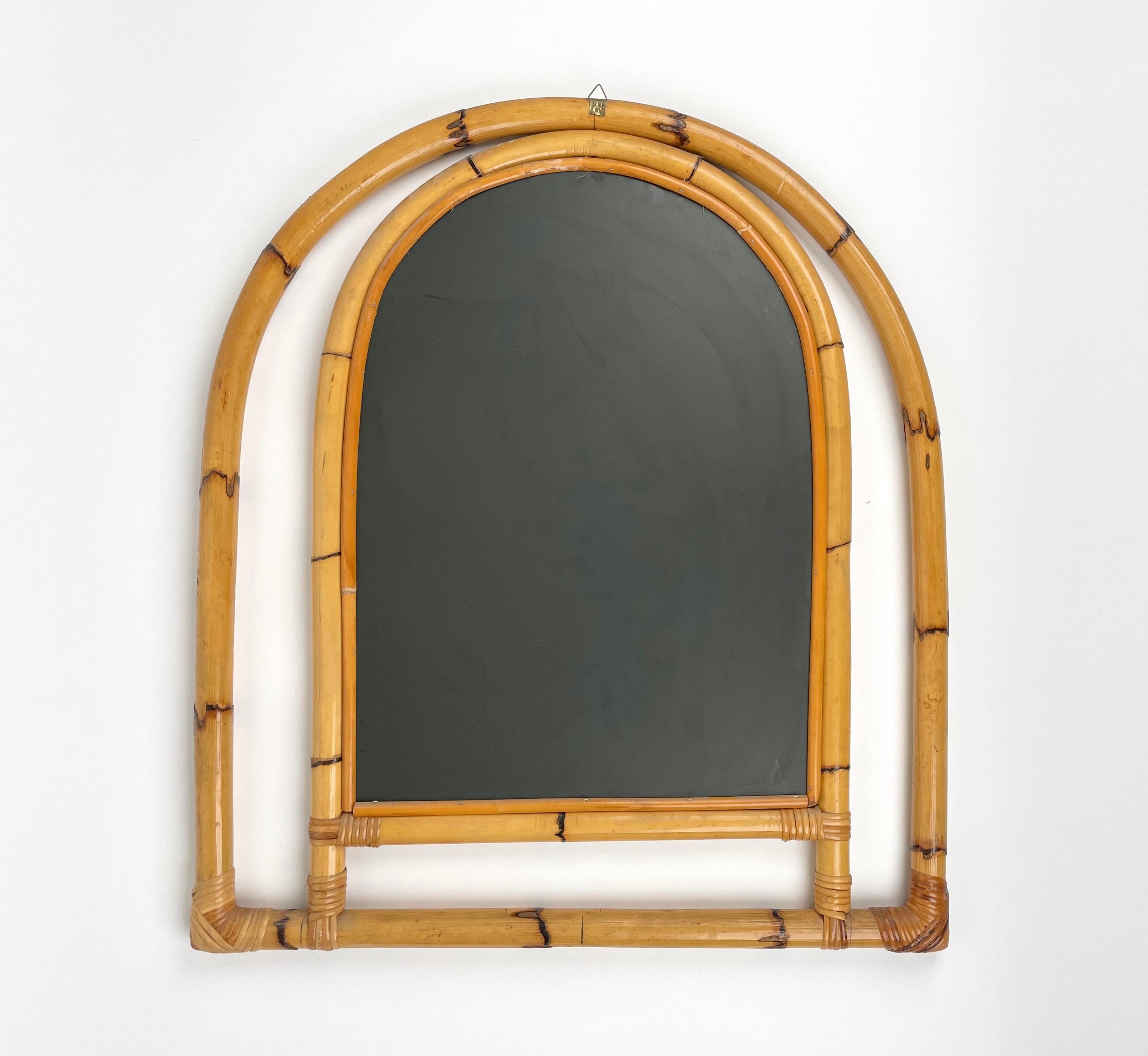 Arched Bamboo & Rattan Wall Mirror, Italy 1970s For Sale 5