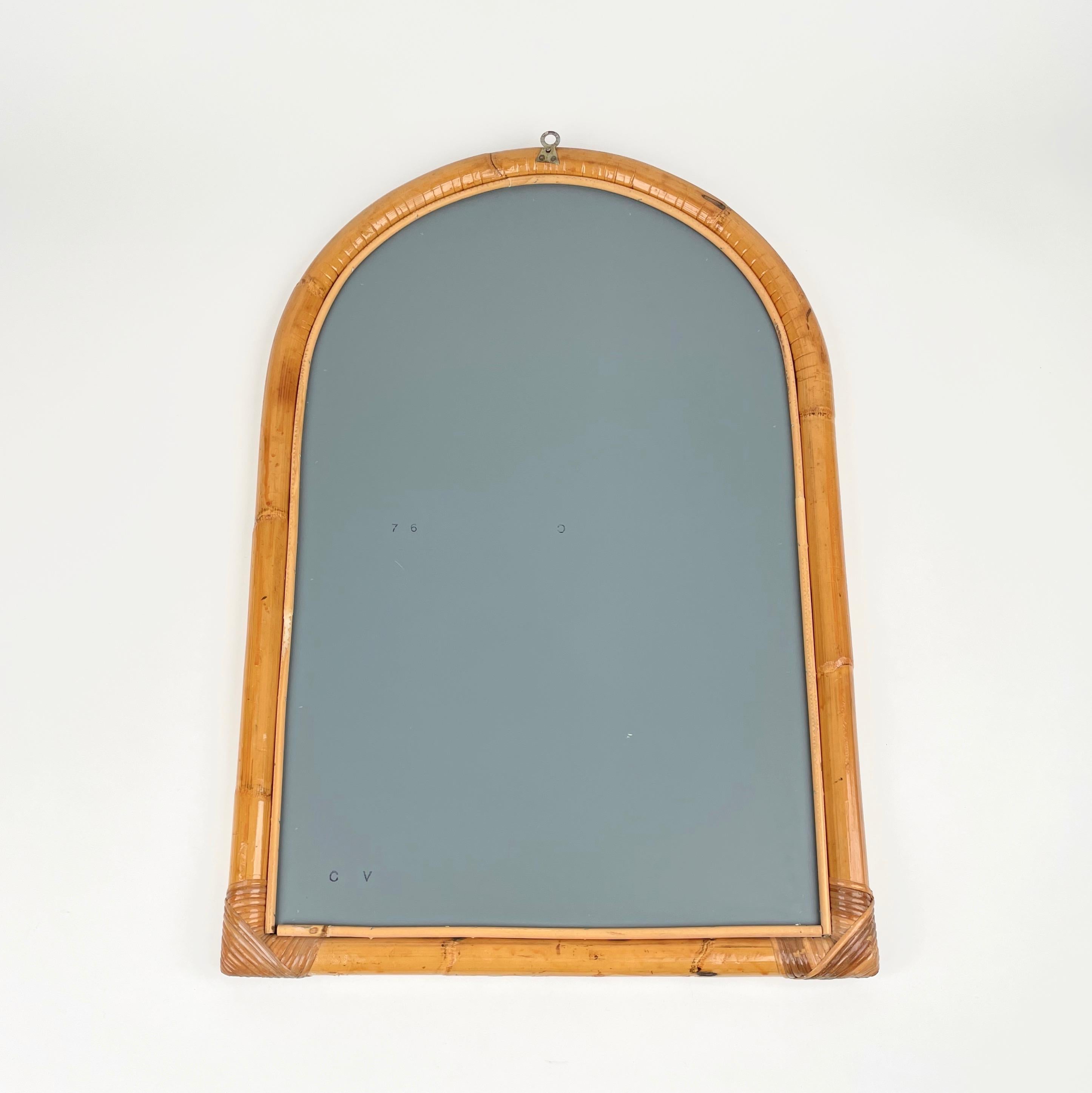 Arched Bamboo & Rattan Wall Mirror, Italy 1970s 1