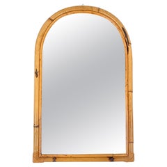 Arched Bamboo & Rattan Wall Mirror, Italy 1970s