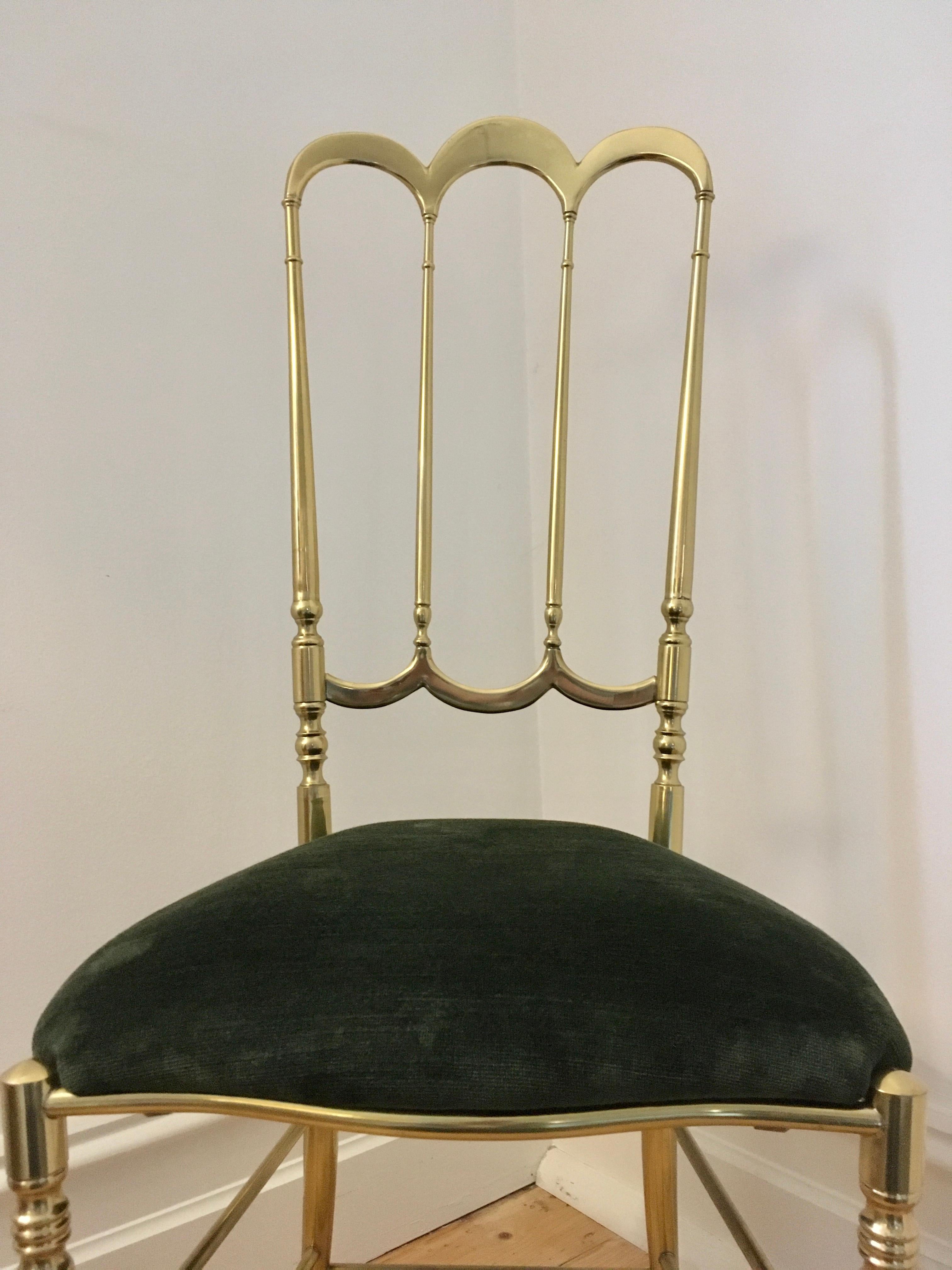 Arched Brass Chiavari Chair Dark Green Velvet Seat 1960s 1