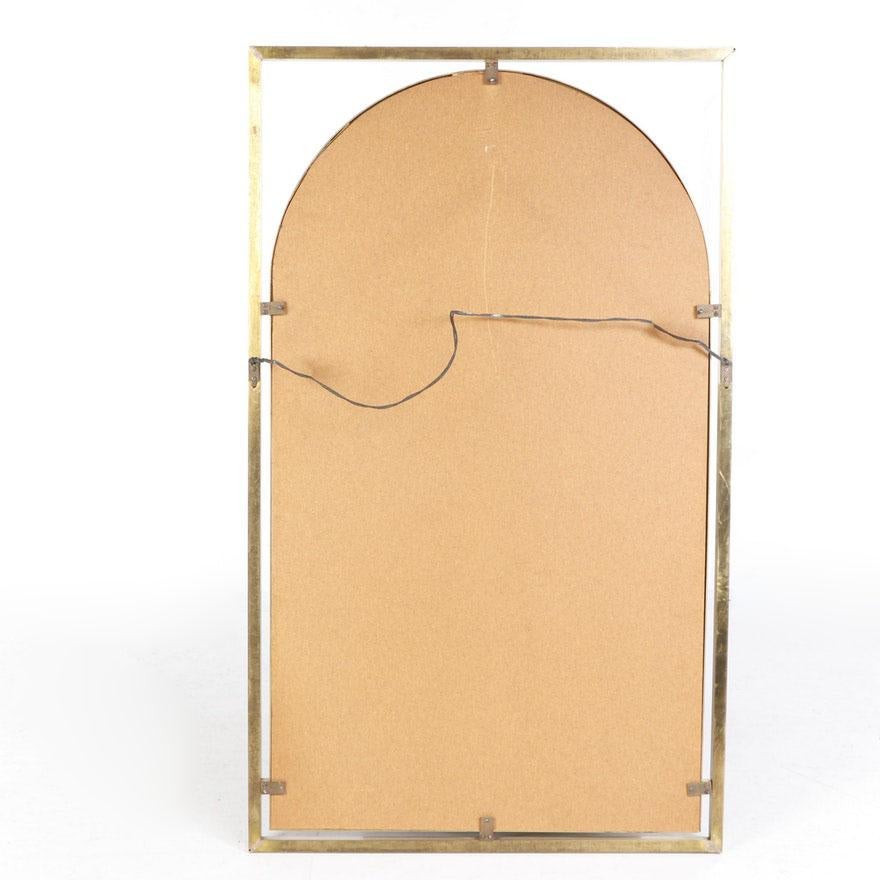 Brushed Arched Brass Framed Mirror in Open Rectangular Frame For Sale