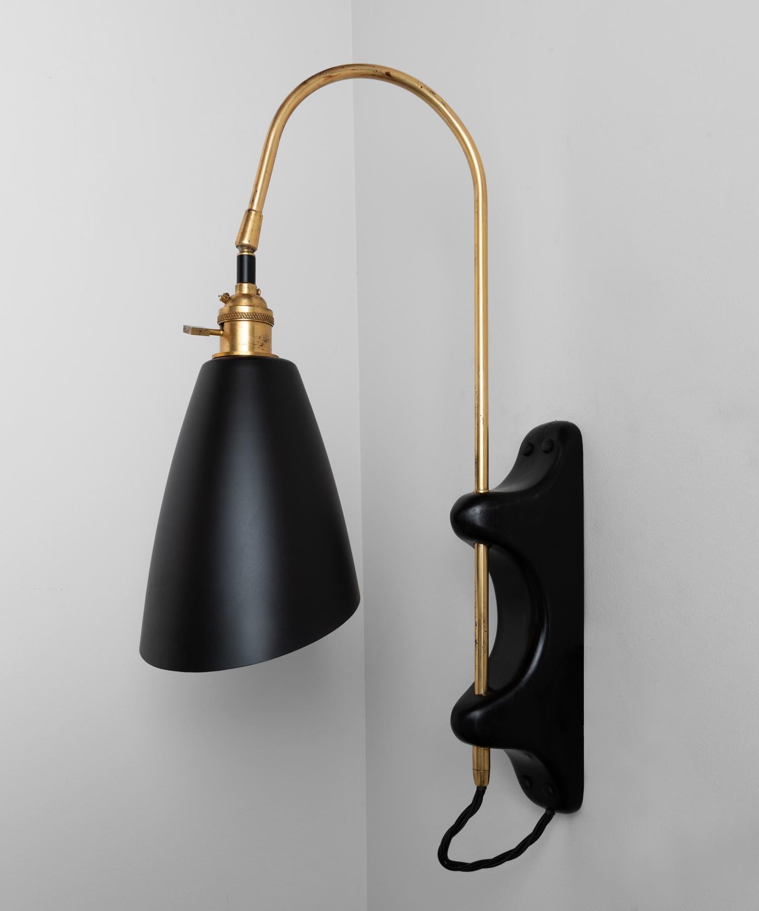 Modern Arched Brass Swing Arm Sconce, Made in England For Sale