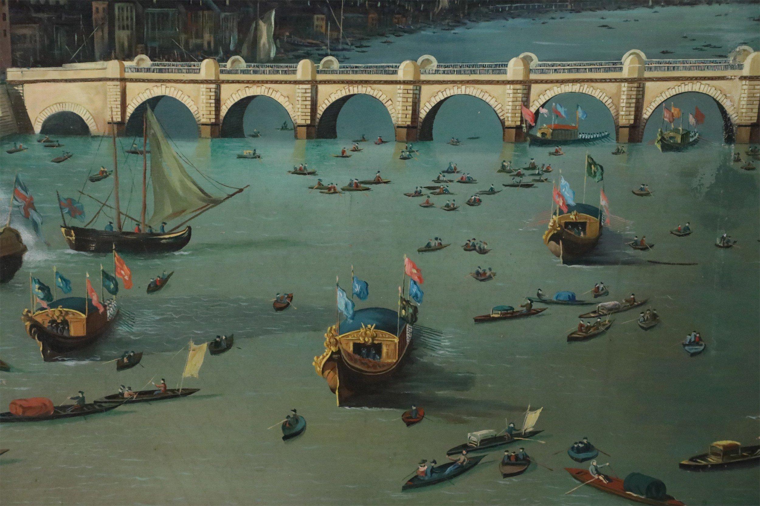 Rococo Arched Bridge over Venetian Canal Oil Painting on Canvas For Sale