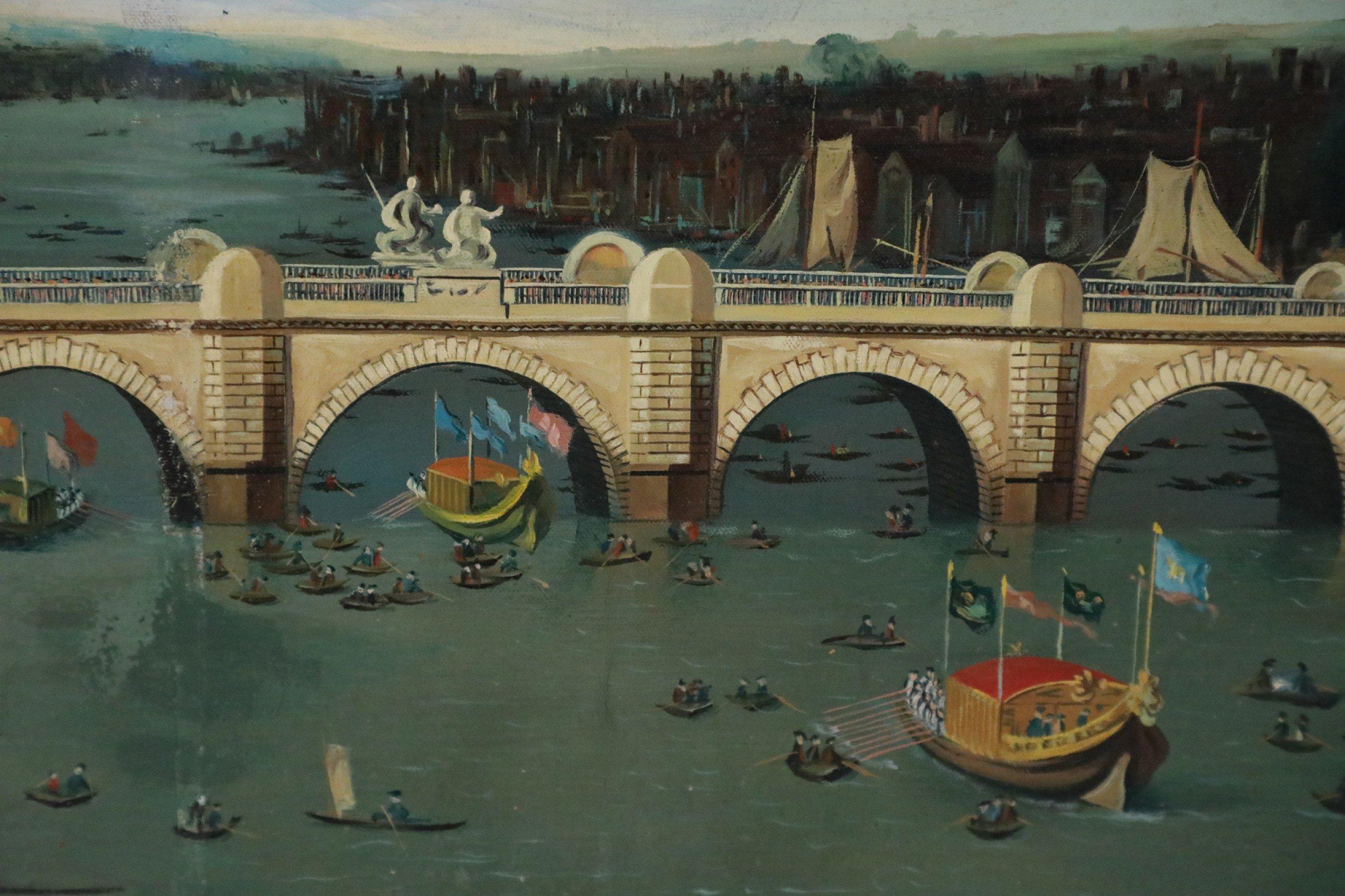 Arched Bridge over Venetian Canal Oil Painting on Canvas For Sale 1