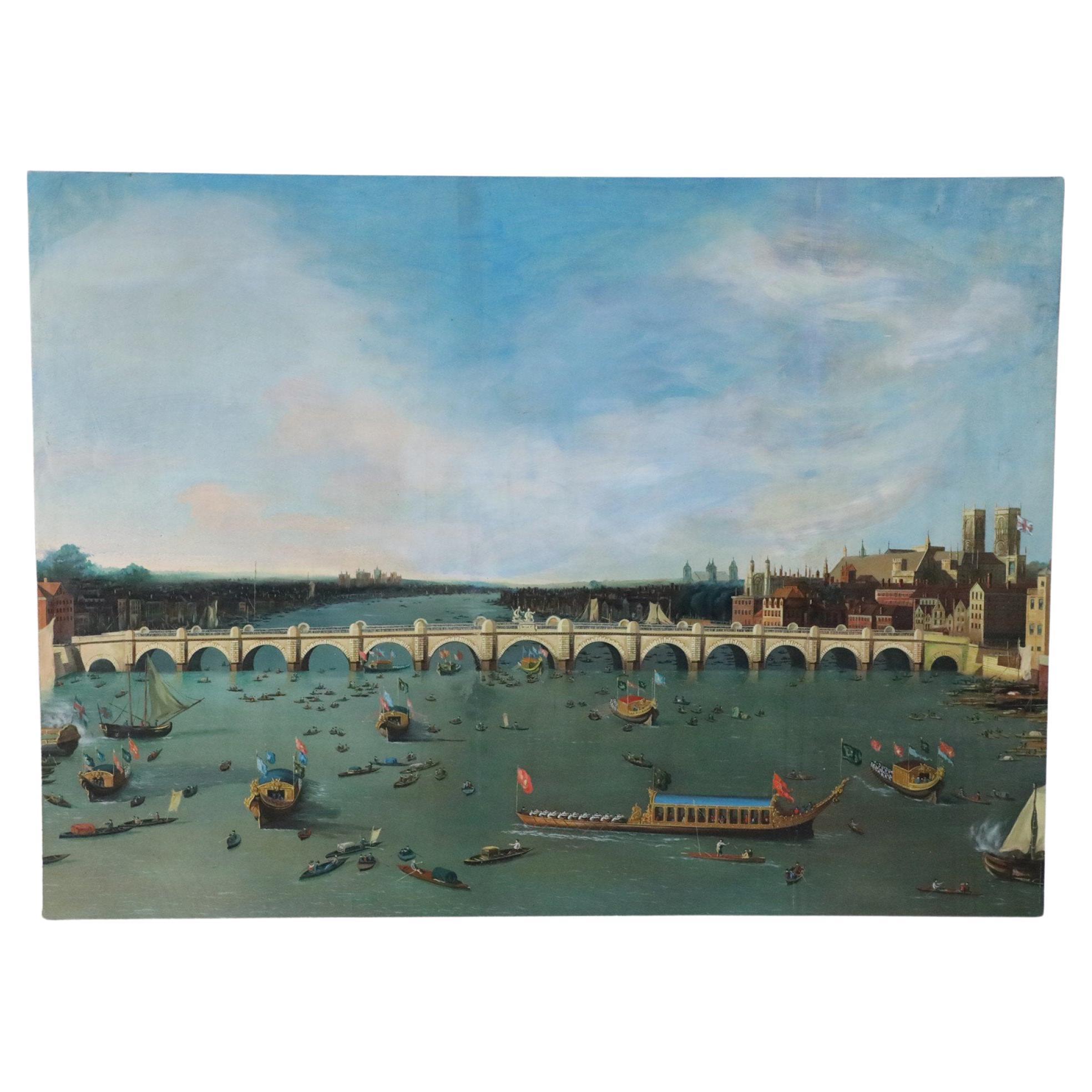 Arched Bridge over Venetian Canal Oil Painting on Canvas For Sale