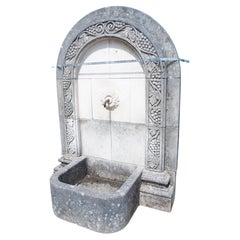 Arched Carved Limestone Grapevine Wall Fountain from Northern Italy