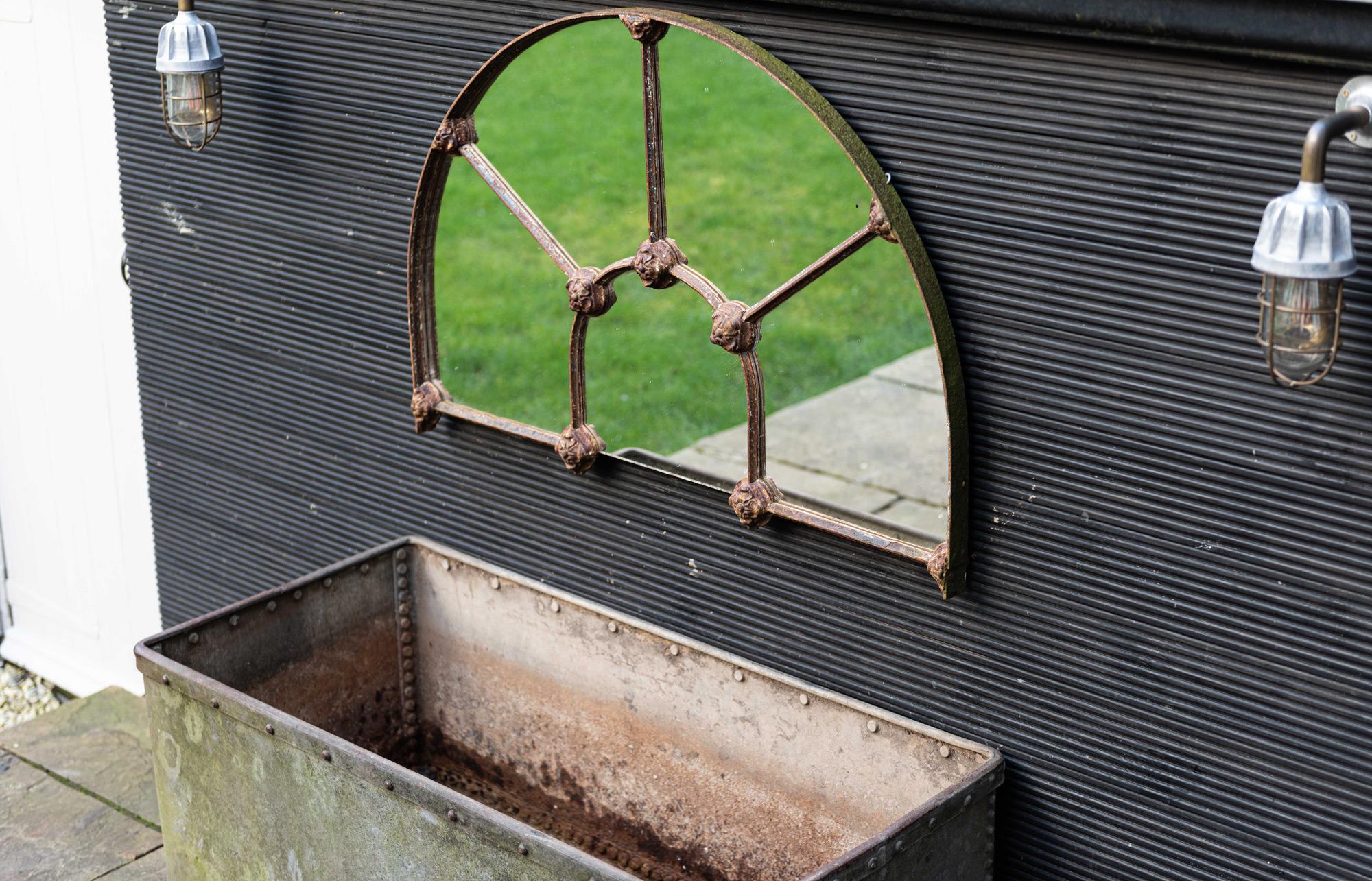 English Arched Cast Iron Reclaimed Window Mirror, Mid-19th Century For Sale