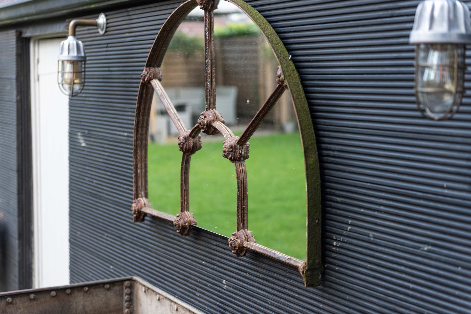 Arched Cast Iron Reclaimed Window Mirror, Mid-19th Century In Good Condition For Sale In Staffordshire, GB