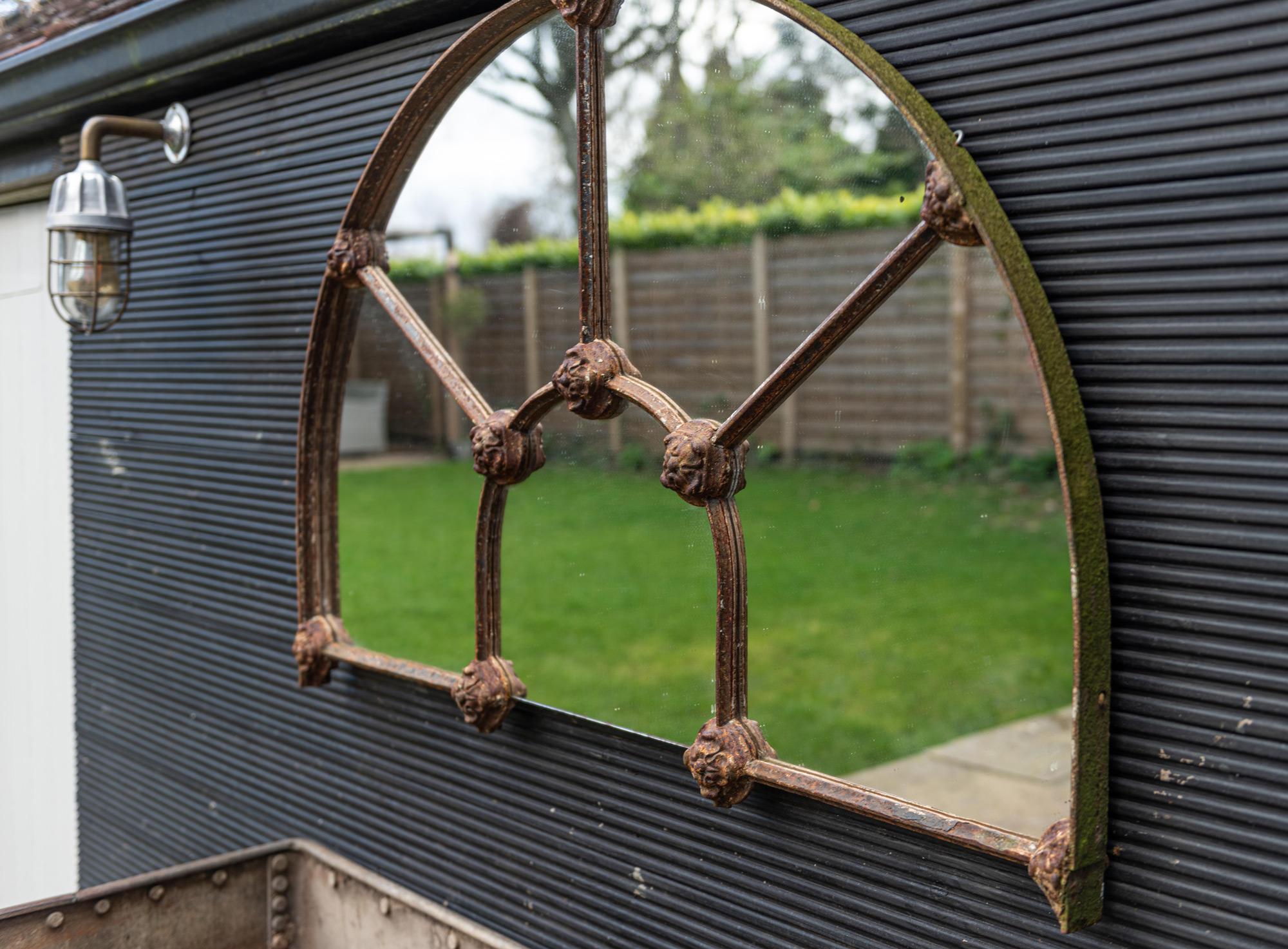 Arched Cast Iron Reclaimed Window Mirror, Mid-19th Century For Sale 3