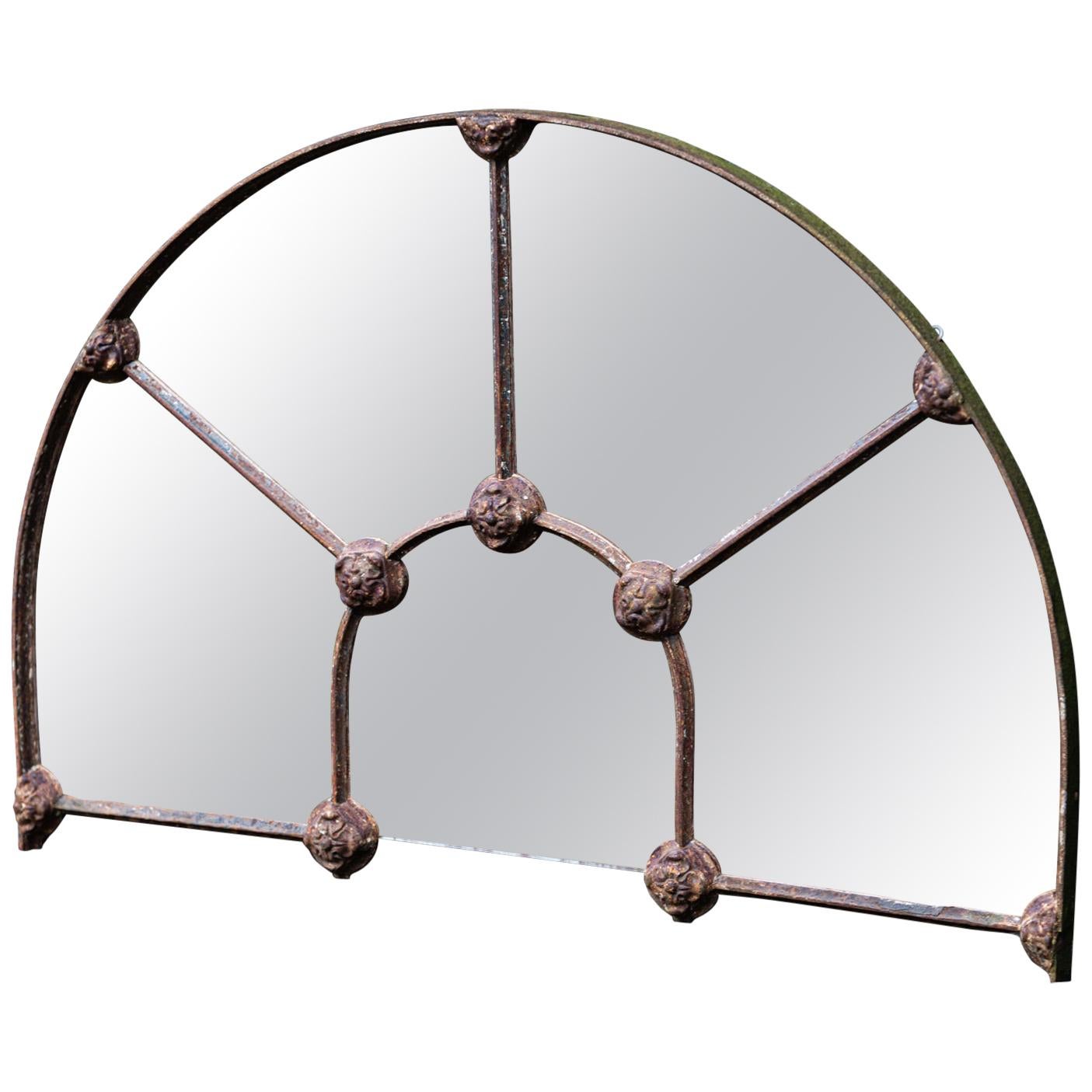 Arched Cast Iron Reclaimed Window Mirror, Mid-19th Century