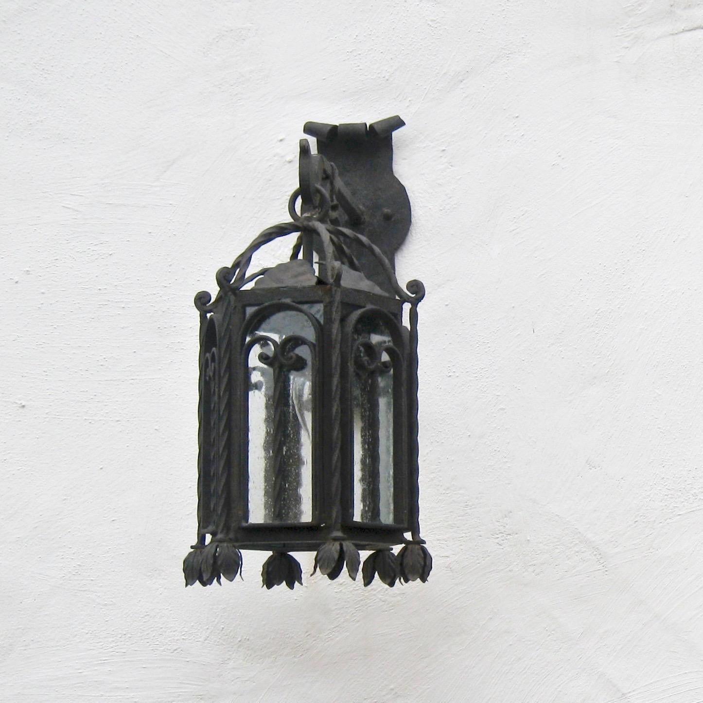 Arched Door Forged Iron Exterior Lantern on Bracket For Sale 1