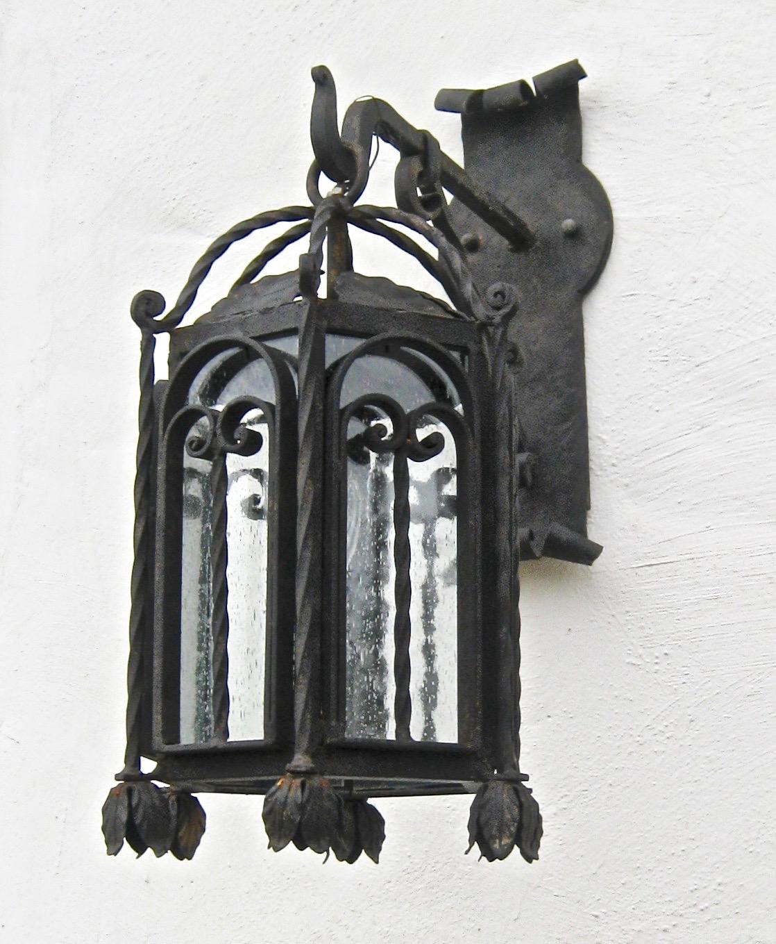 Arched Door Forged Iron Exterior Lantern on Bracket For Sale 2