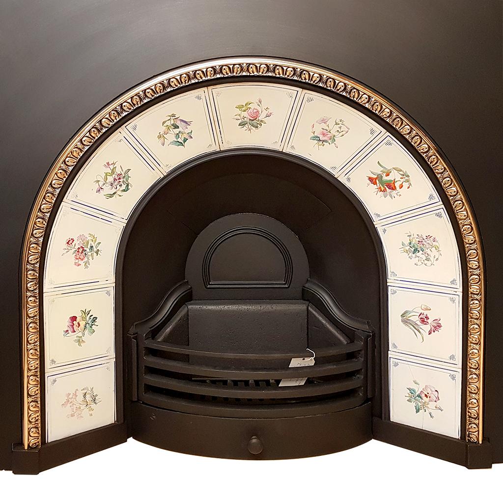 Arched Fireplace Insert with Original Tiles For Sale