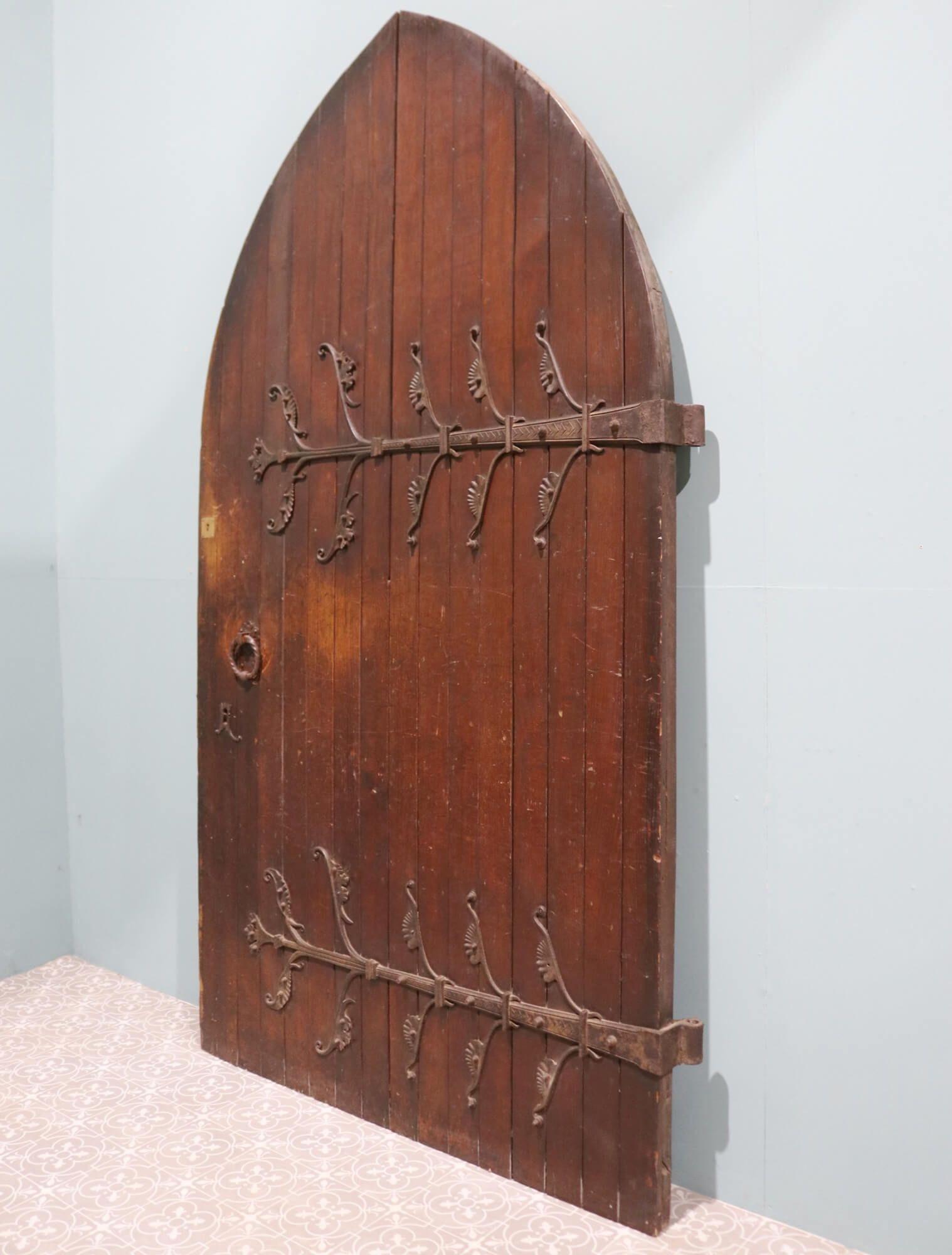 English Arched Gothic Oak Cathedral Door For Sale