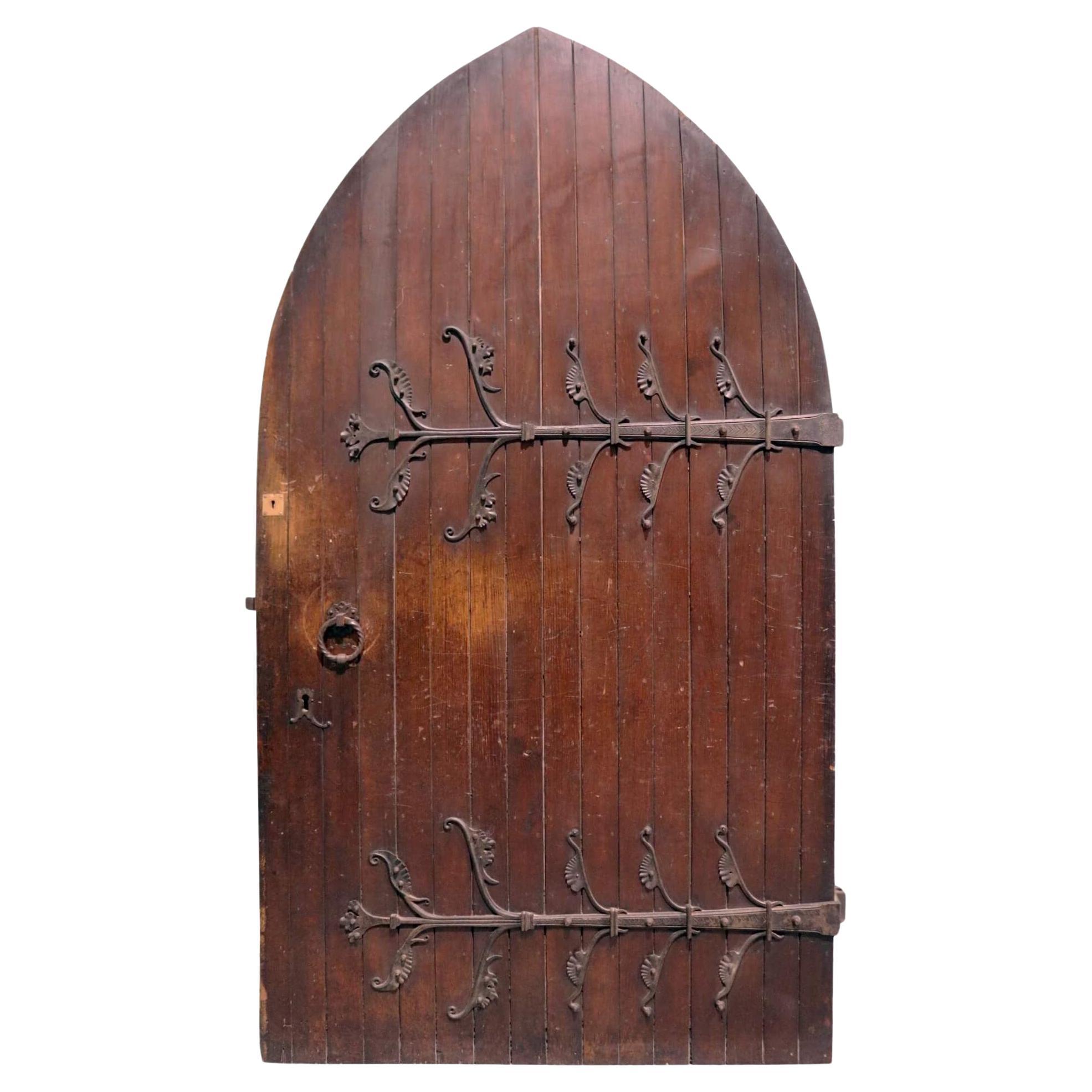 Arched Gothic Oak Cathedral Door For Sale