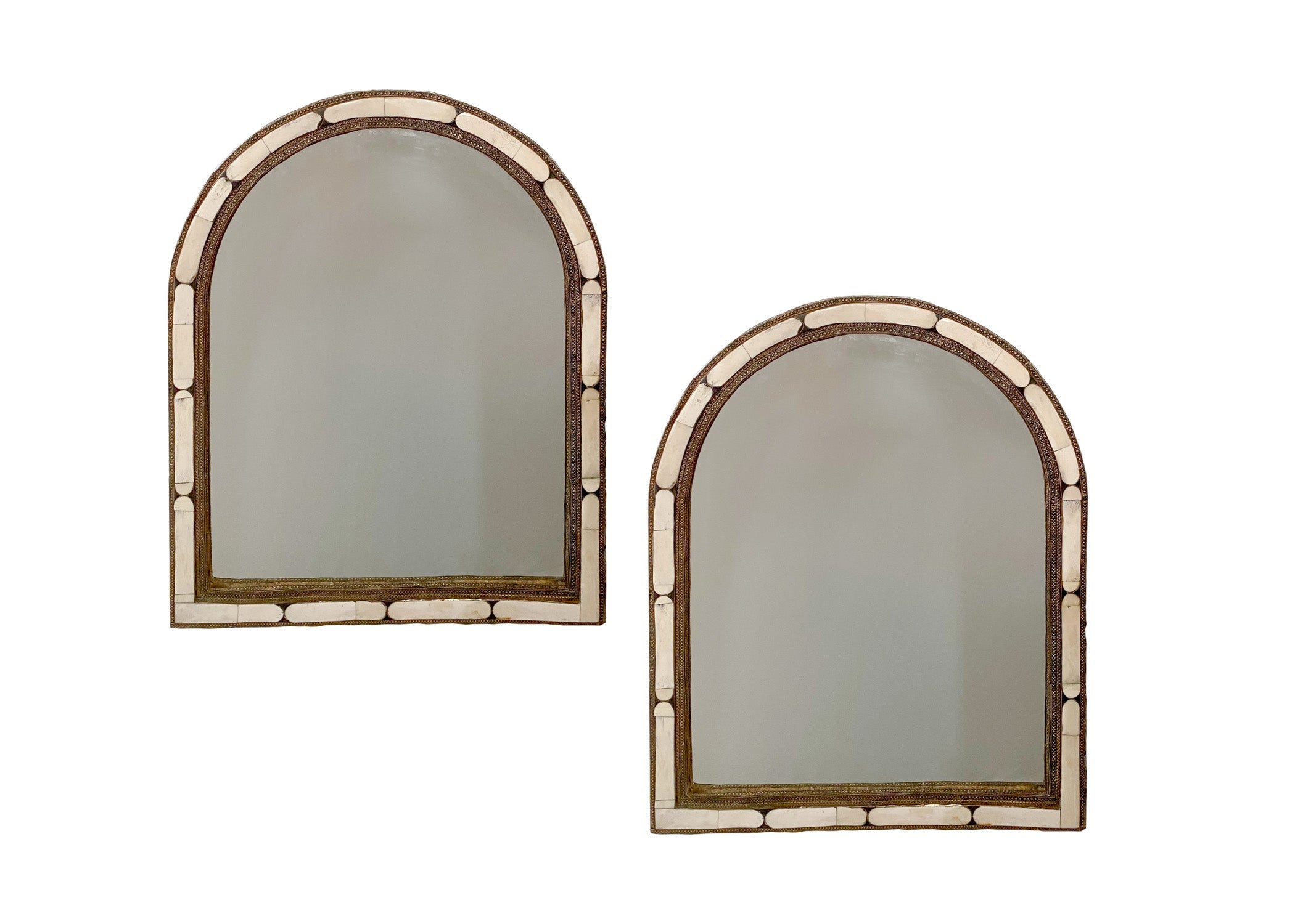 Arched Hollywood Regency White Camel Bone Mirror, a Pair For Sale