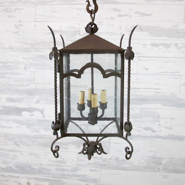 Arched Iron Large Hanging Lantern For Sale at 1stDibs
