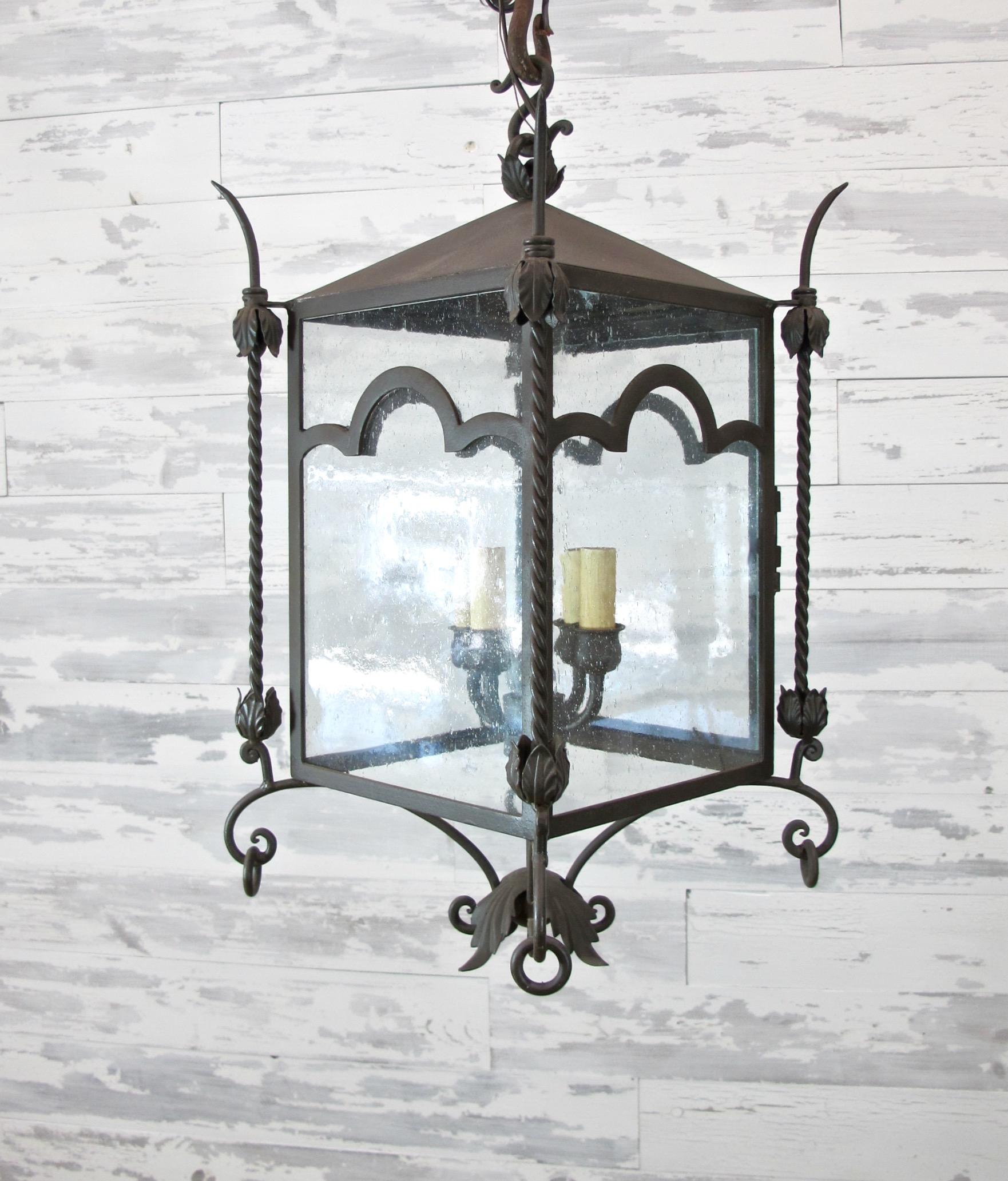 American Arched Iron Large Hanging Lantern For Sale