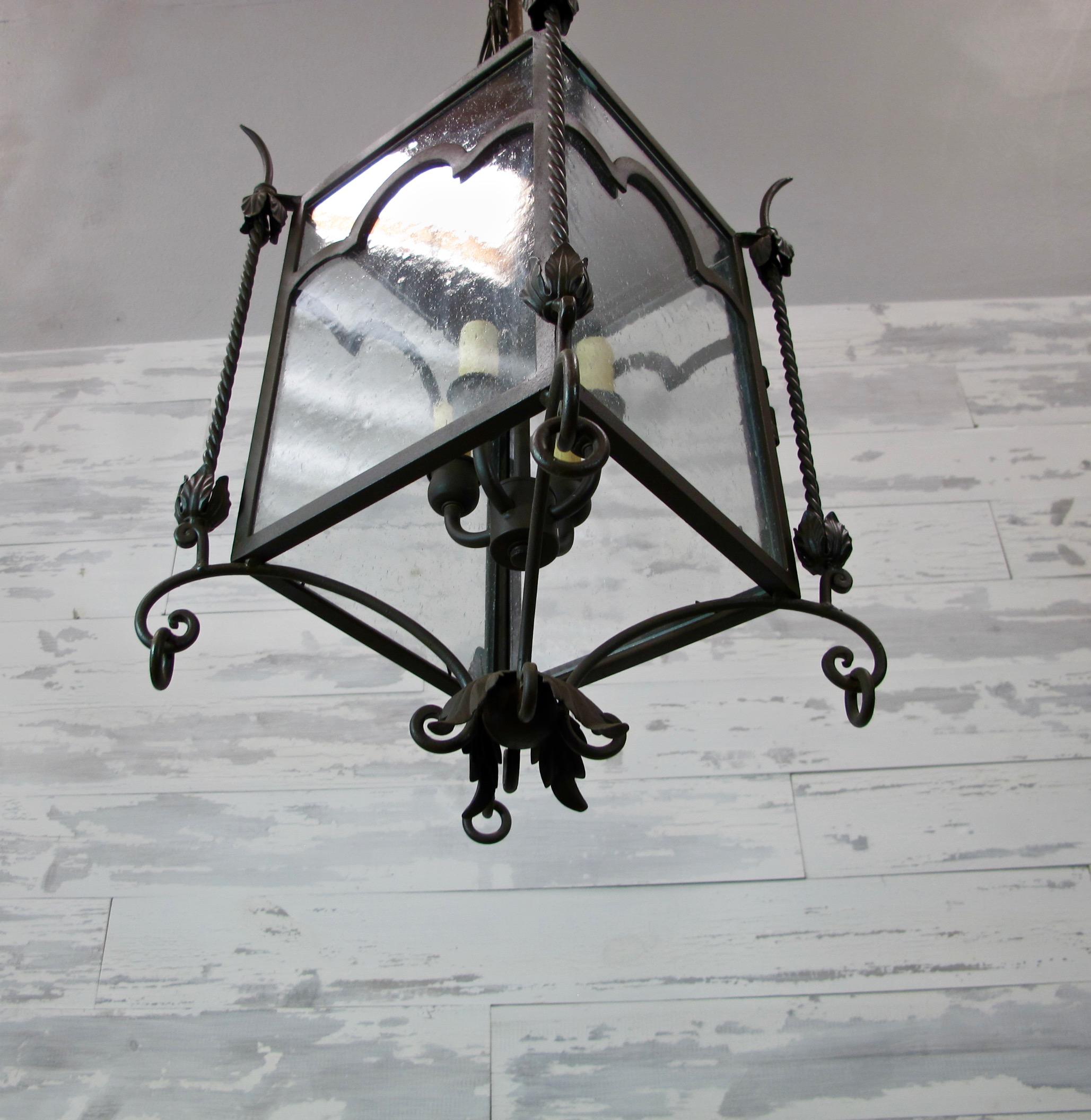 Contemporary Arched Iron Large Hanging Lantern For Sale