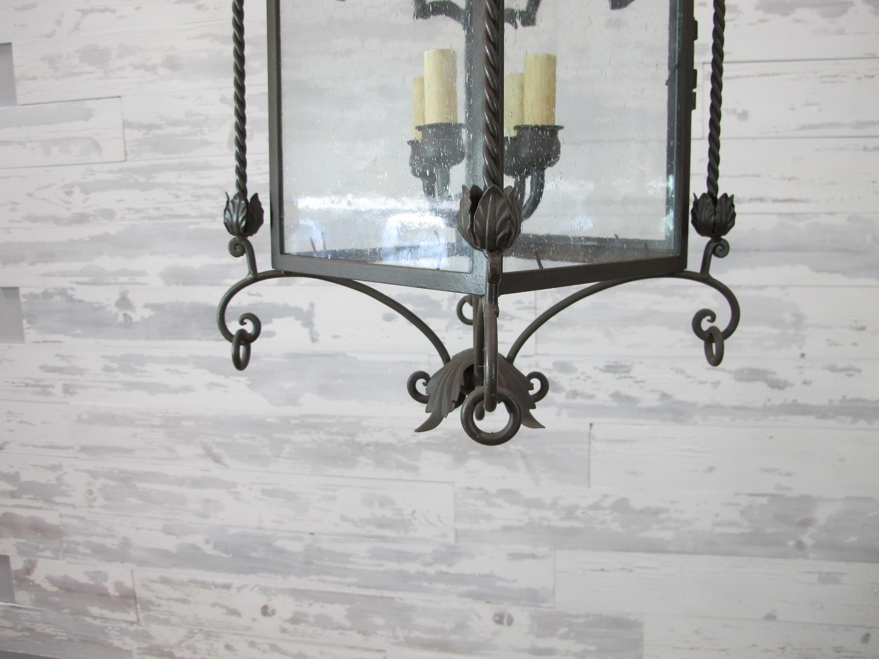 Wrought Iron Arched Iron Large Hanging Lantern For Sale