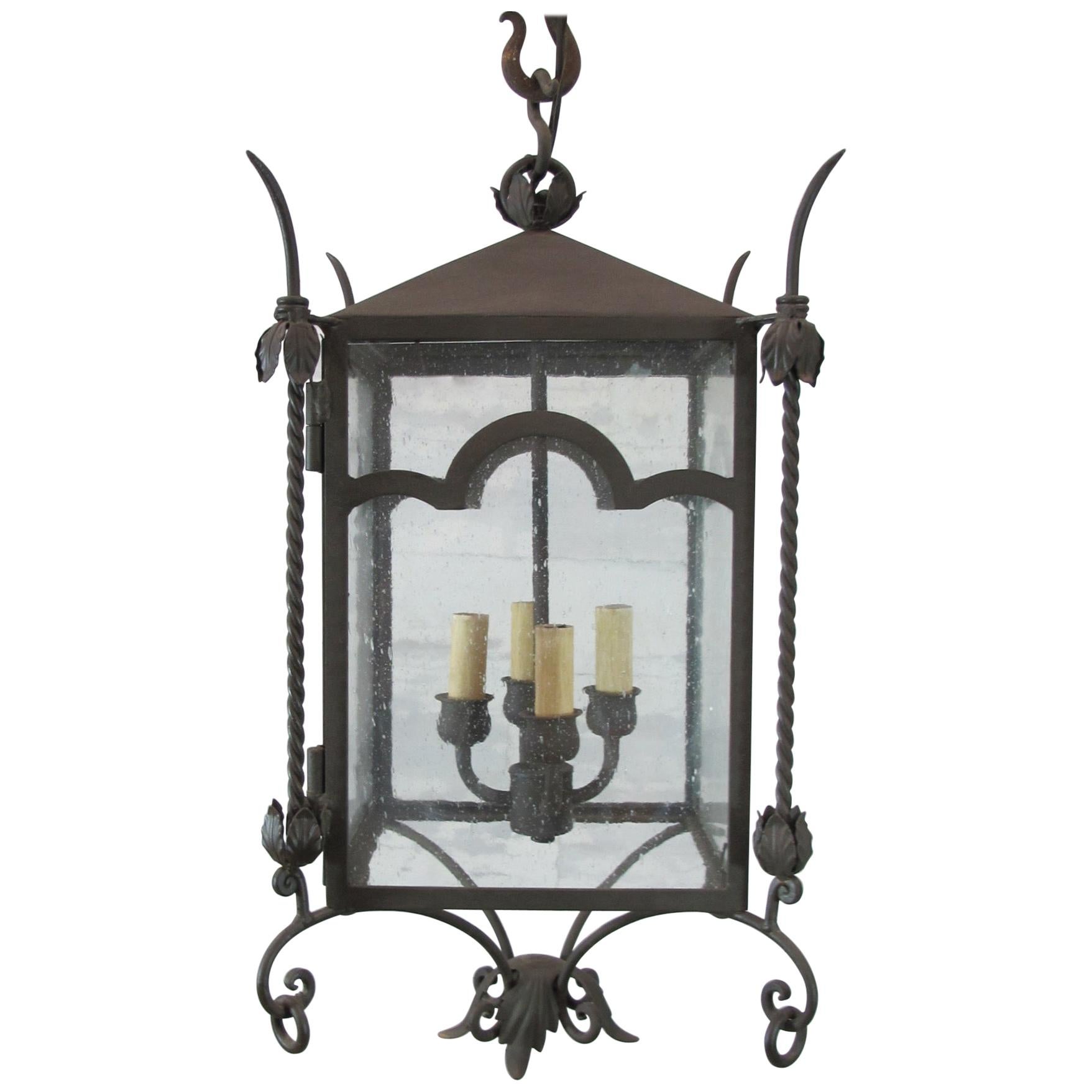 Arched Iron Large Hanging Lantern For Sale