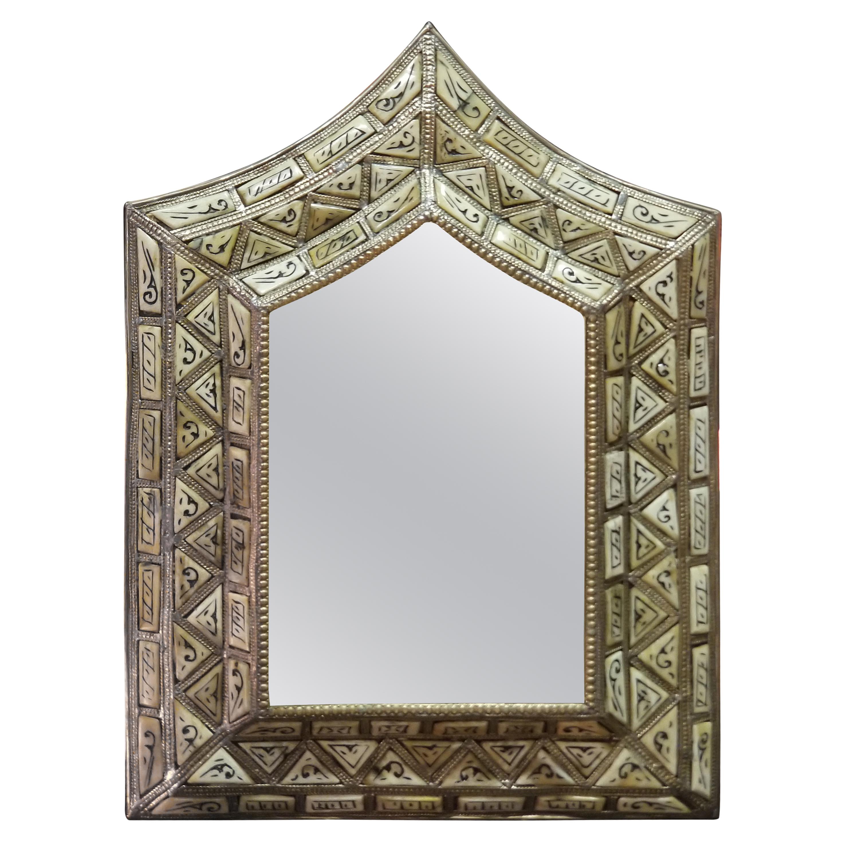 Arched Ivory White Camel Bone Mirror, Bevelled For Sale