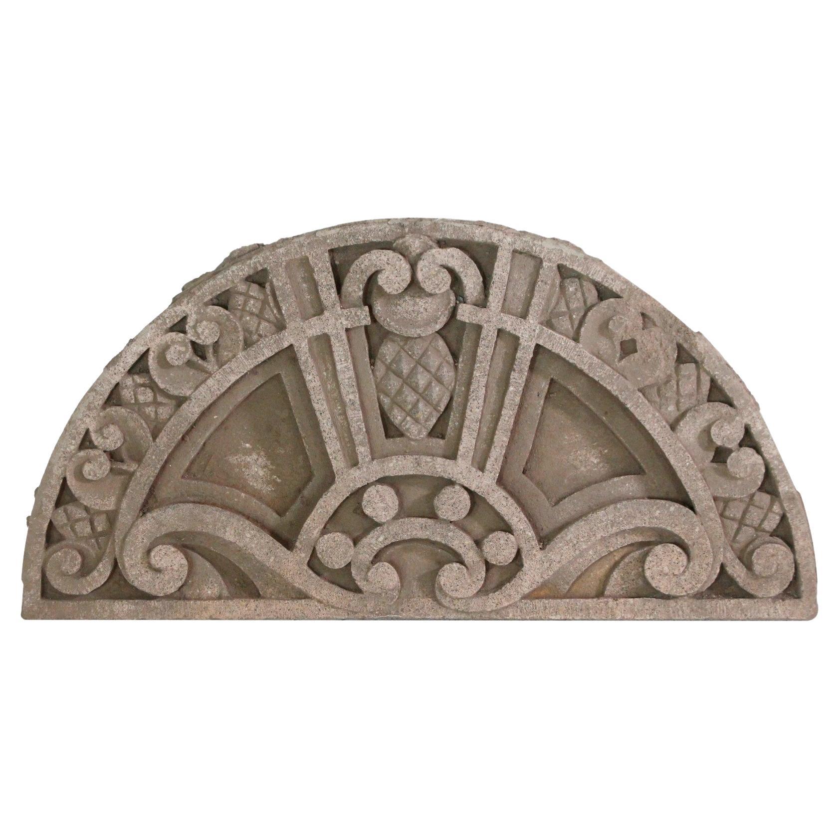 Arched Limestone Transom W/ Carved Pineapple Design circa 1900