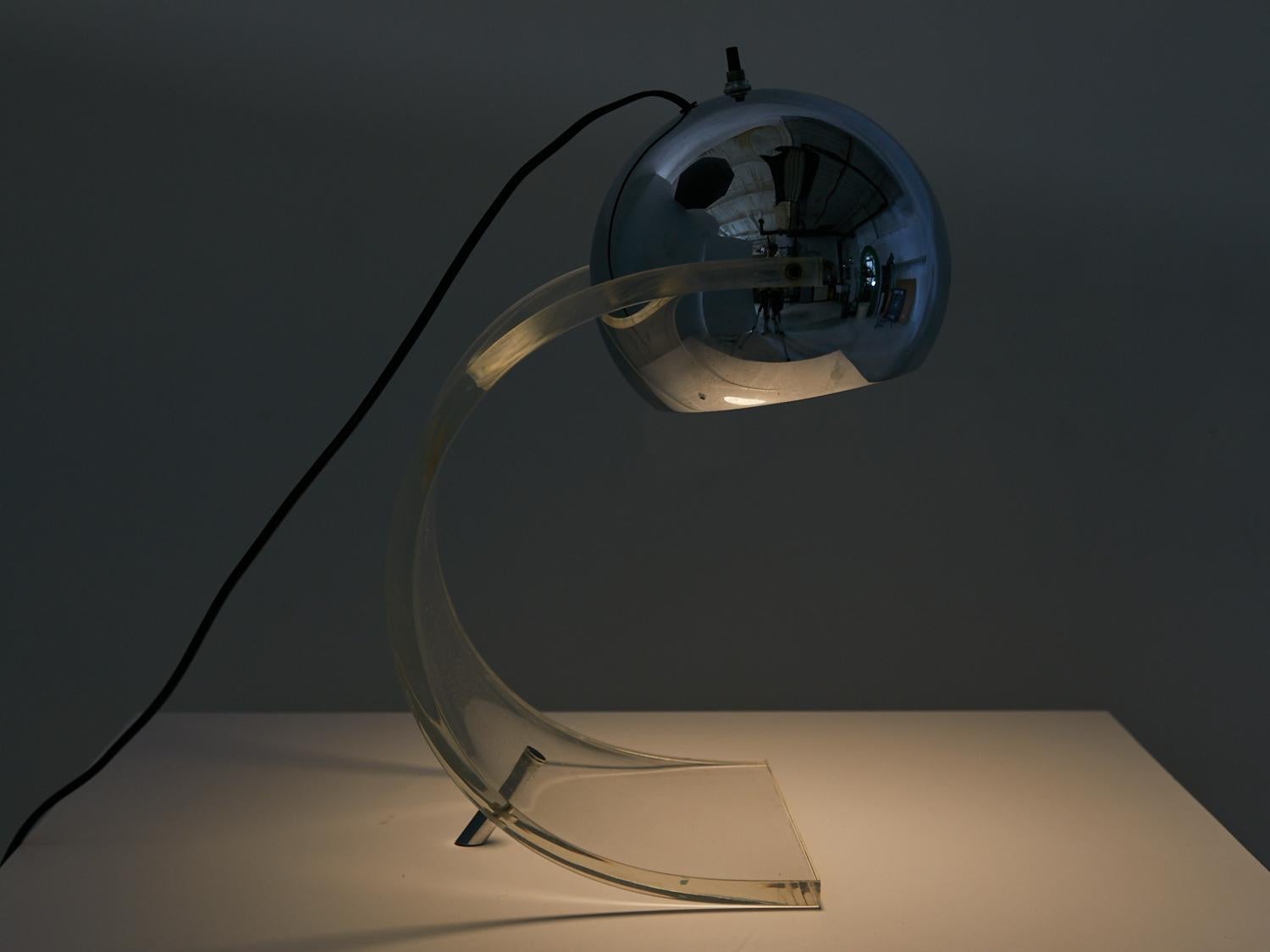 Chrome Arched Lucite Lamp By Robert Sonneman, 1970s For Sale