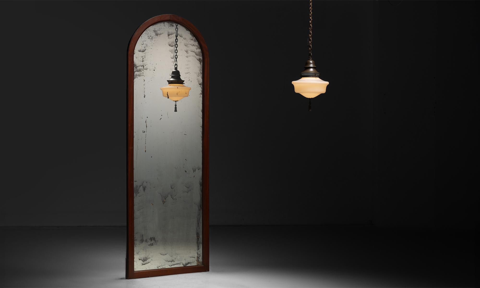 Arched Mirror

Netherlands circa 1930

Mahogany frame dressing mirror with weathered glass. Brass and milk glass pendant with tassel.

31.5”w x 1.5”d x 89”h