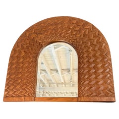 1980s Arched Oak Wall Mirror by Giuseppi Rivadossi, Chevron Design