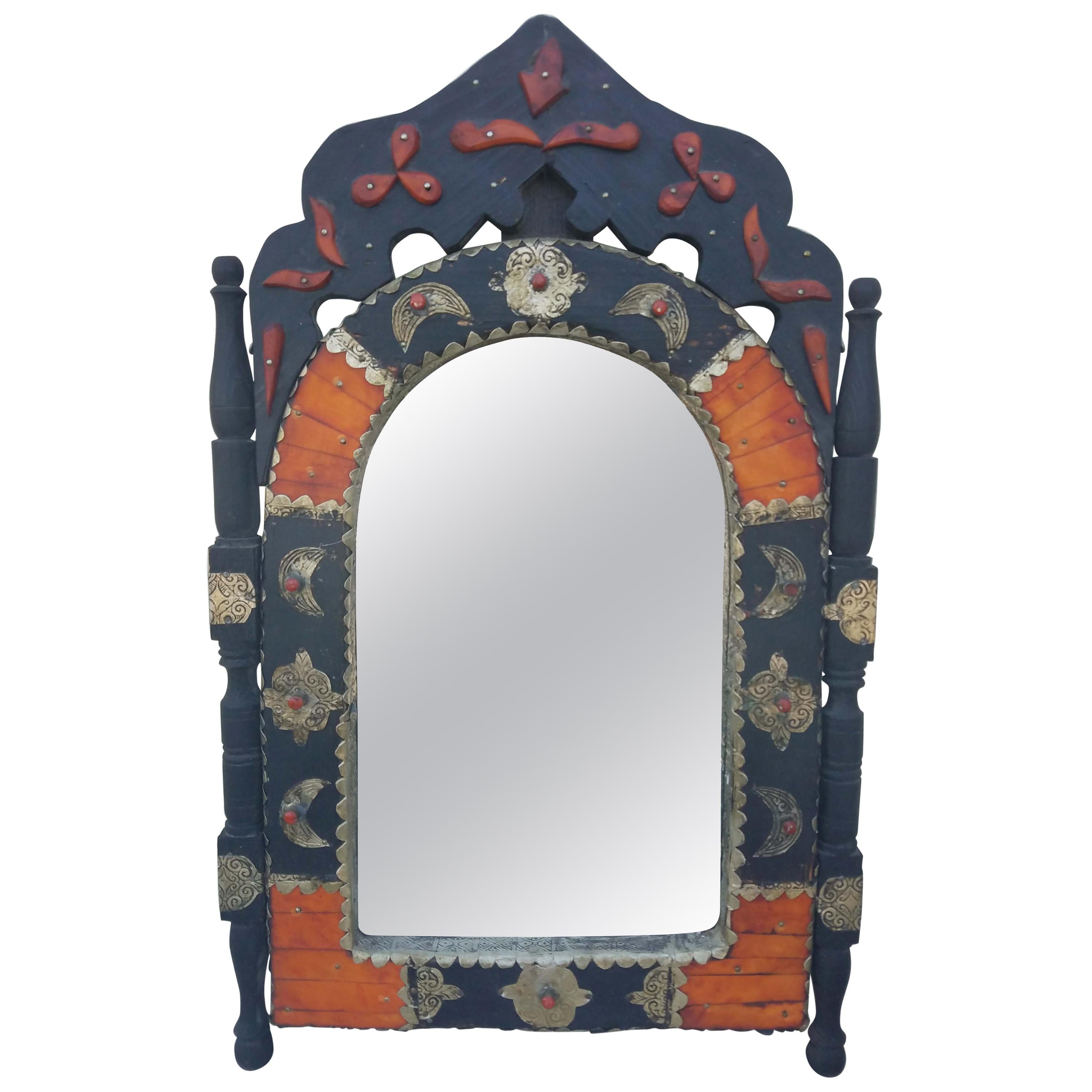 Arched Orange Dye Camel Bone Mirror, Br 1 For Sale