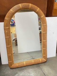 Restored Arched Pencil Reed Rattan Wall Mirror with Wrapping