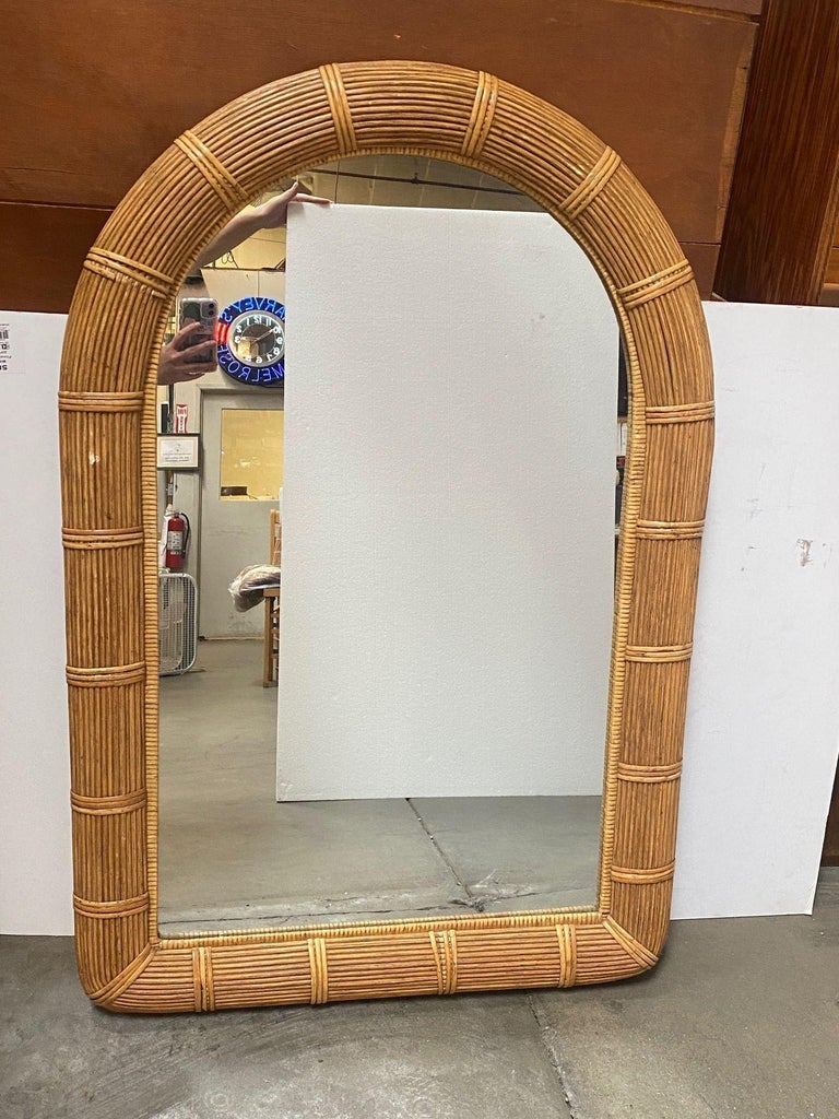Restored Arched Pencil Reed Rattan Wall Mirror with Wrapping For Sale ...