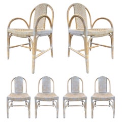 Chaises de salle à manger côtières arquées en cuir brut et rotin, lot de six (6)