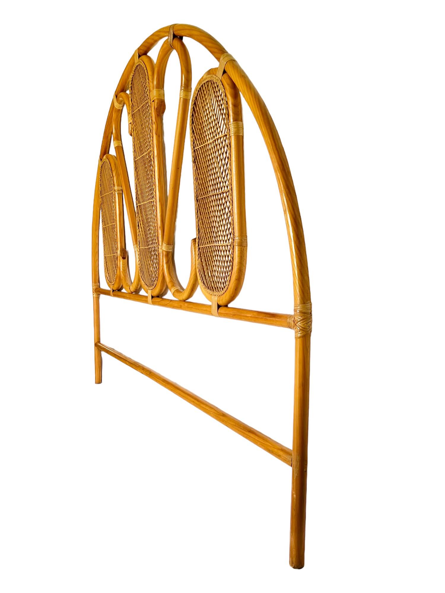 Mid-Century Modern Arched Rattan Woven Reed King Headboard, 1970s