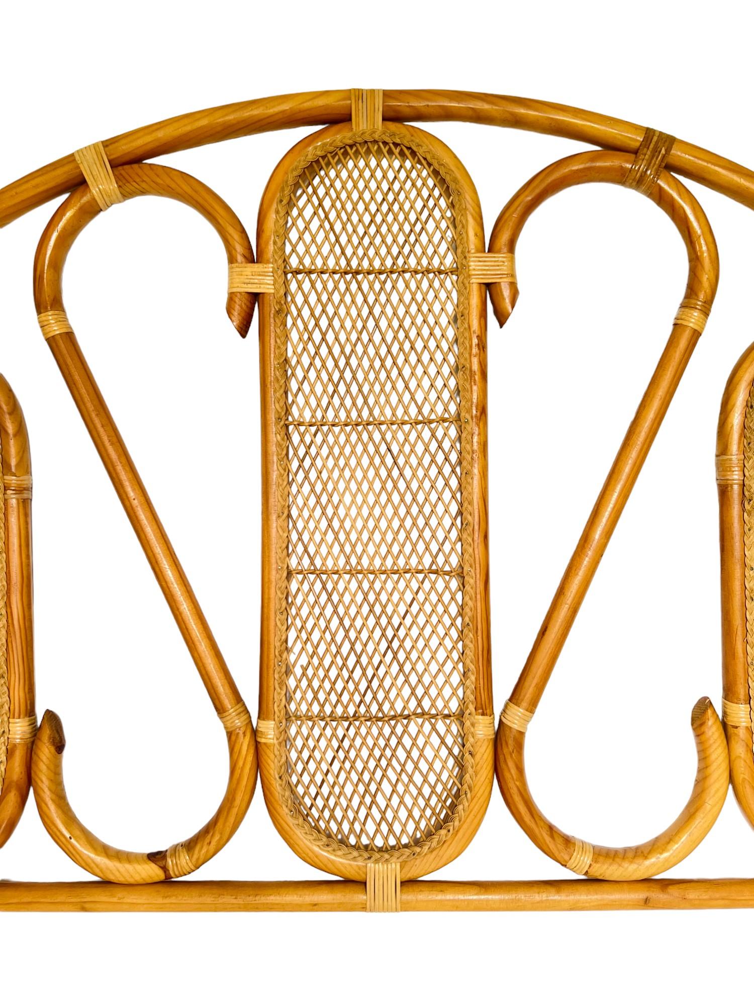 Late 20th Century Arched Rattan Woven Reed King Headboard, 1970s