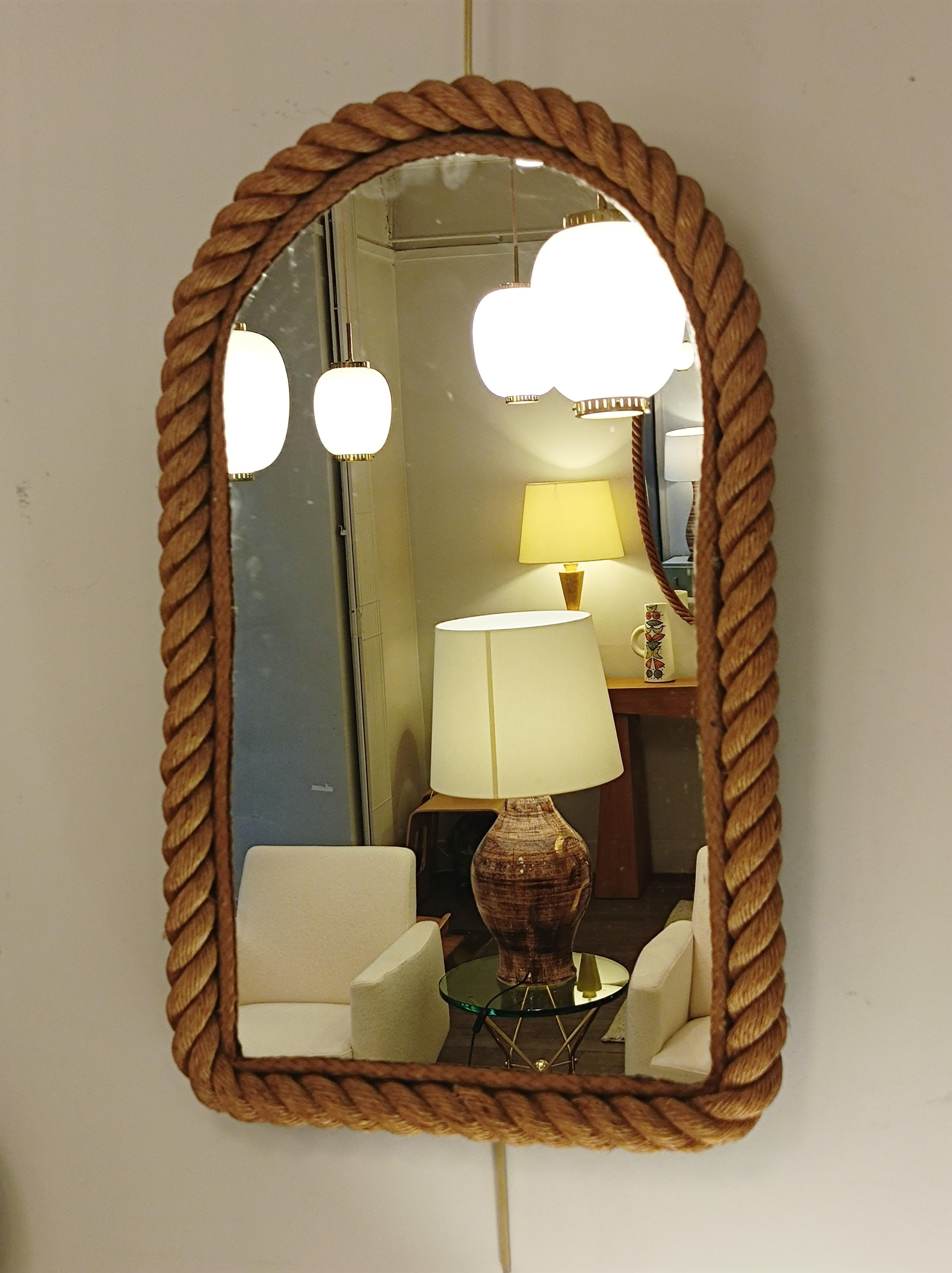 Mid-20th Century Arched Rope Framed Mirror by Audoux Minet
