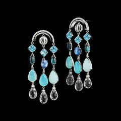 Arched Sautior Earrings with Diamonds, Precious Stones and Snowflakes