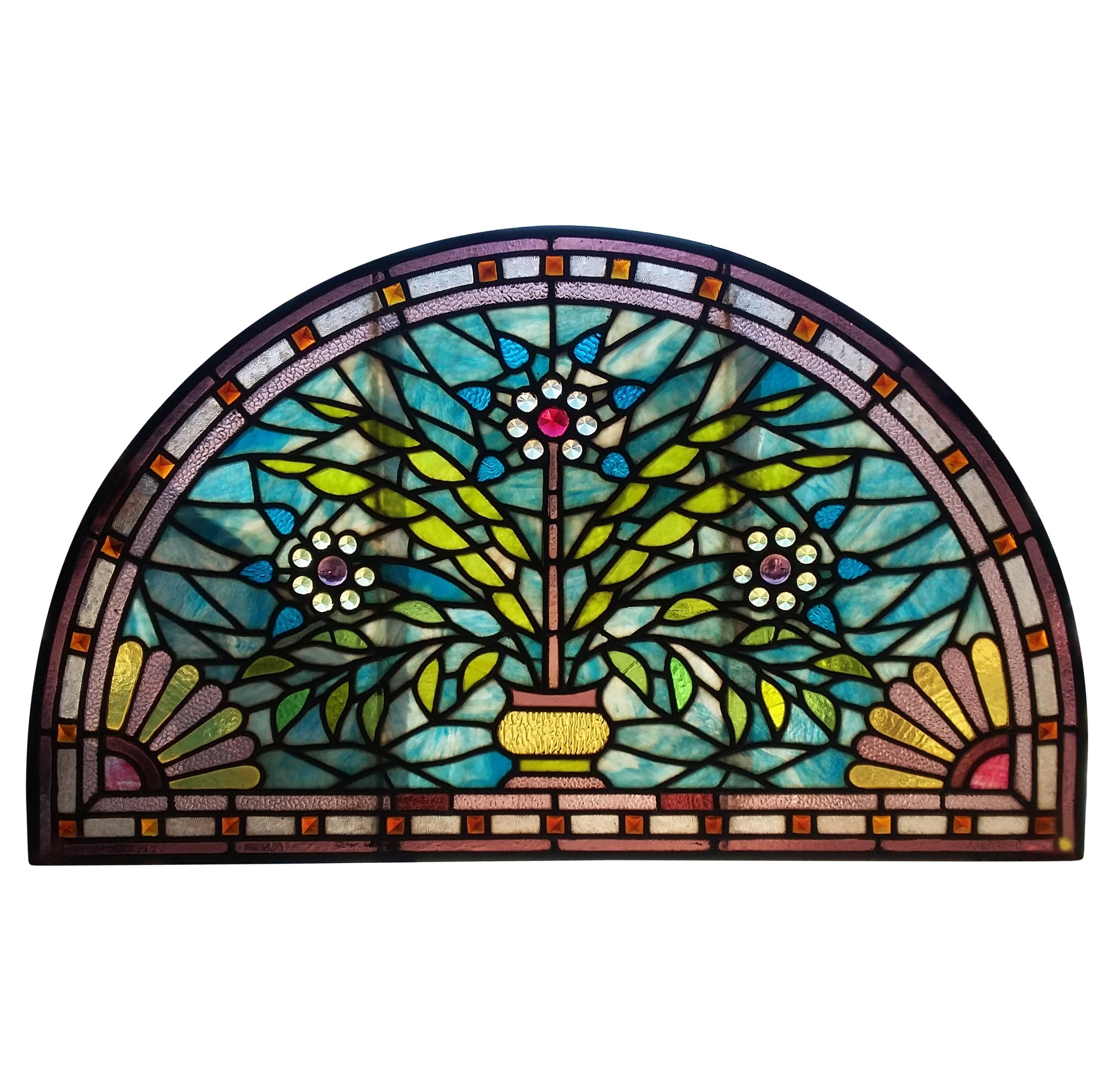 Original Tiffany Stained Glass Gothic Arched Window For Sale at 1stdibs