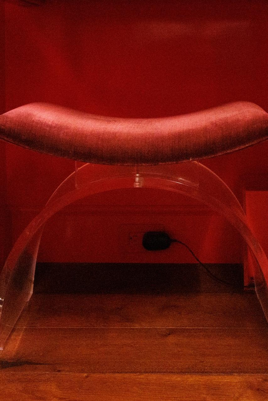 Post-Modern Arched Stool with Red Velvet Upholstery, from ANDY COHEN'S Personal Collection