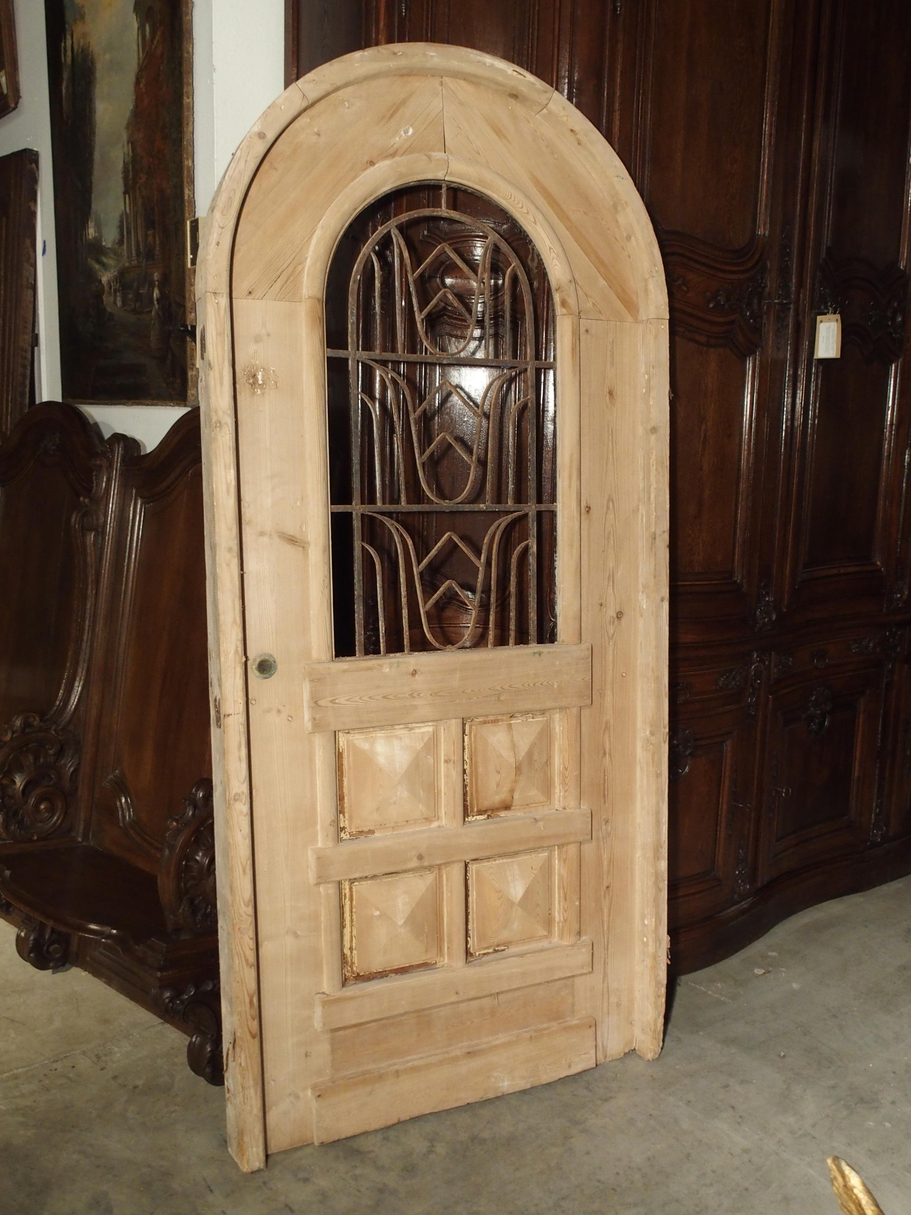 Arched Stripped Pine and Iron Entry Door from the Netherlands 6