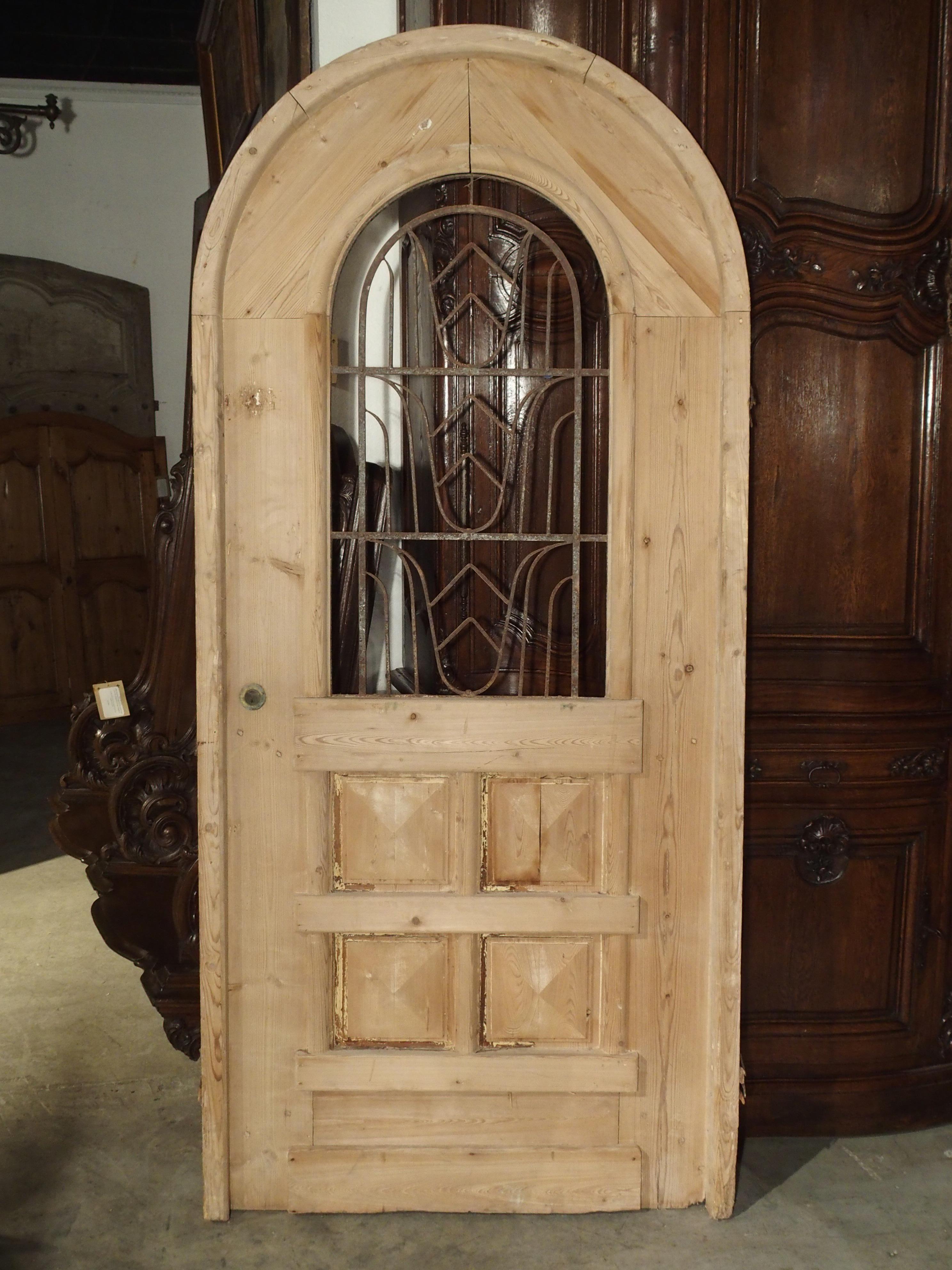 Arched Stripped Pine and Iron Entry Door from the Netherlands 7
