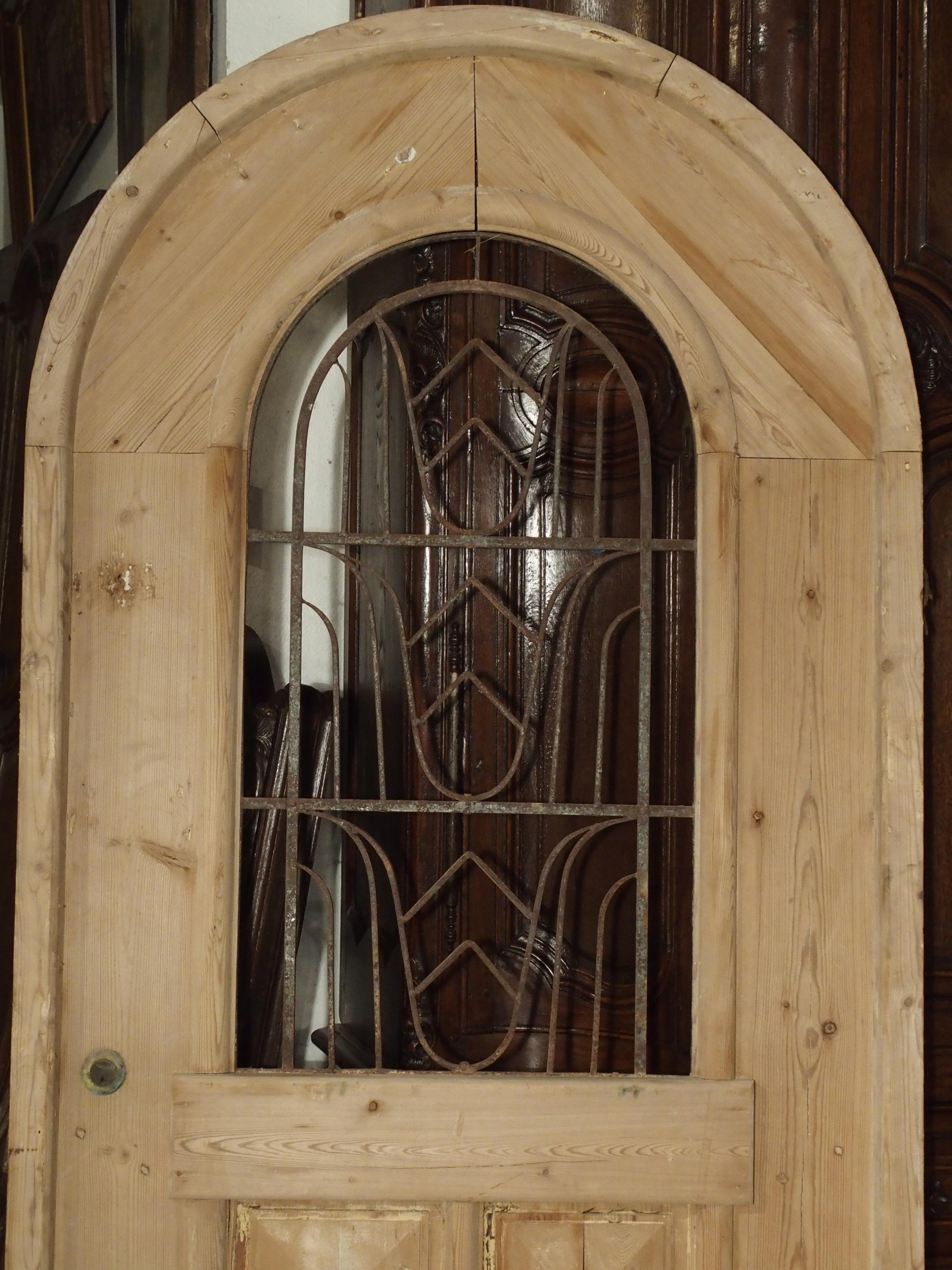 Arched Stripped Pine and Iron Entry Door from the Netherlands 9