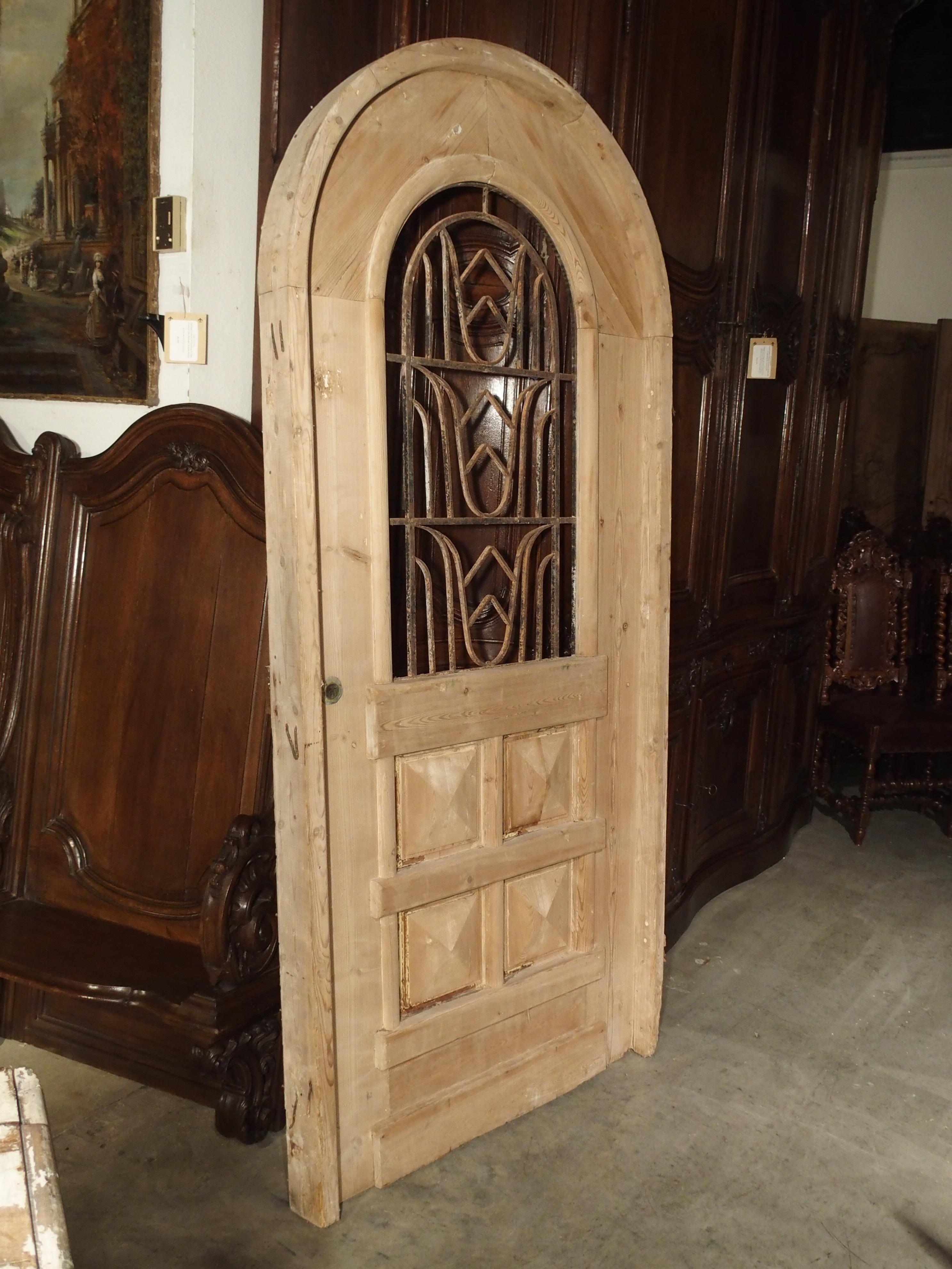 Arched Stripped Pine and Iron Entry Door from the Netherlands 10