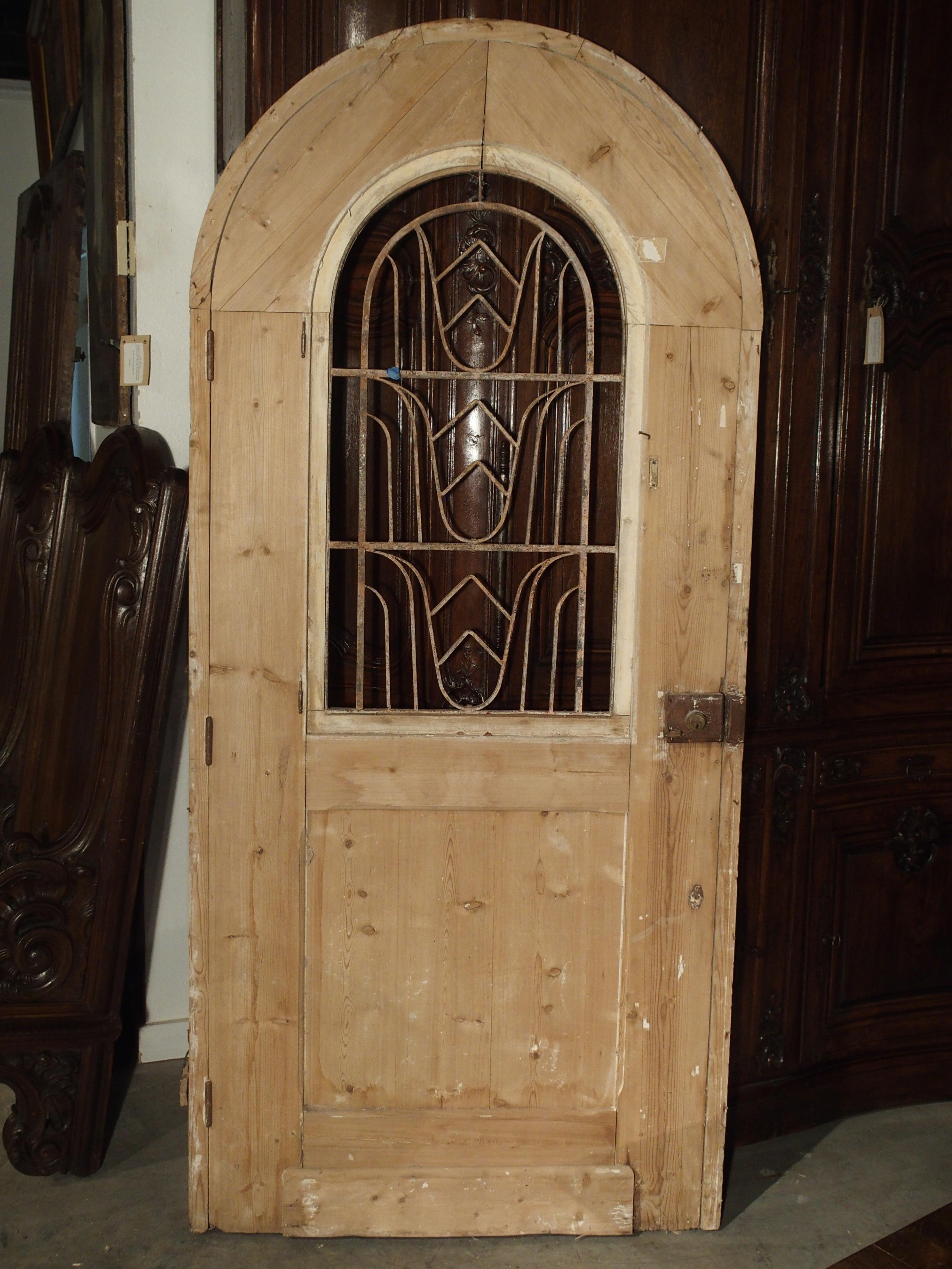 Arched Stripped Pine and Iron Entry Door from the Netherlands 2