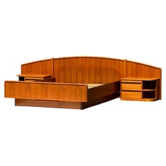 Arched Teak Danish Floating Queen Bed & Nightstands With Storage